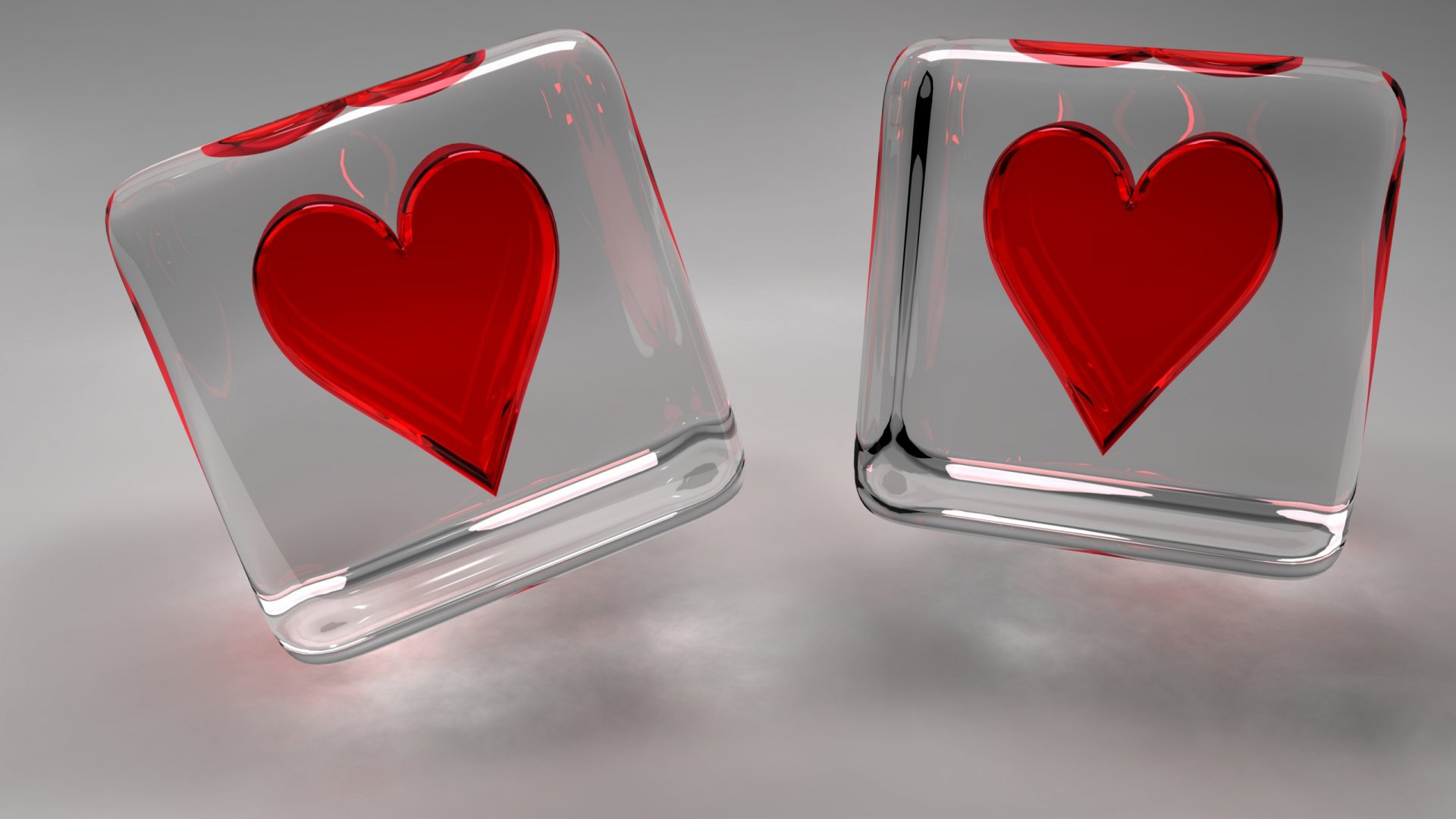 Скачать Red hearts in glass cubes обои на рабочий стол