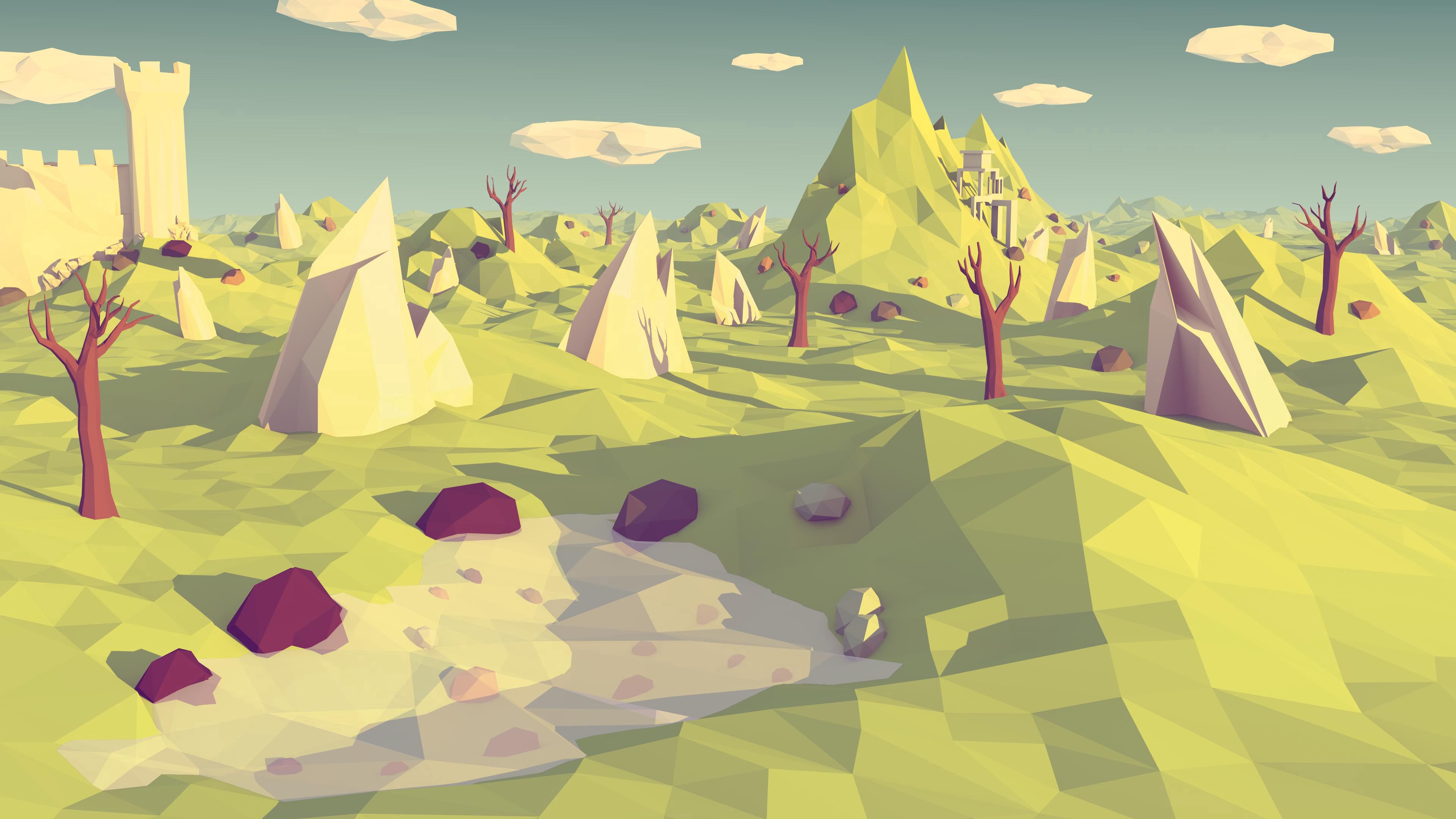 Скачать low poly, многоугольник, пейзаж, абстракция обои на рабочий стол