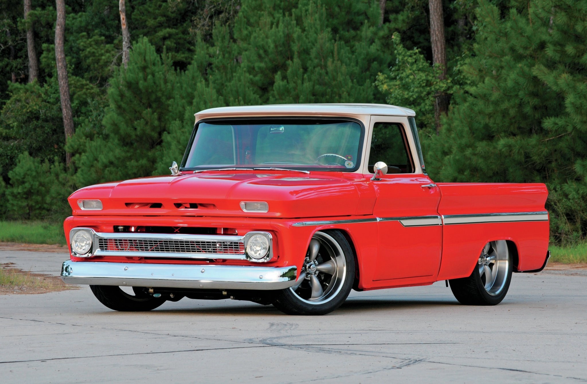 Скачать 1965 chevy c10, красный, авто, стильный, винтажный обои на рабочий стол