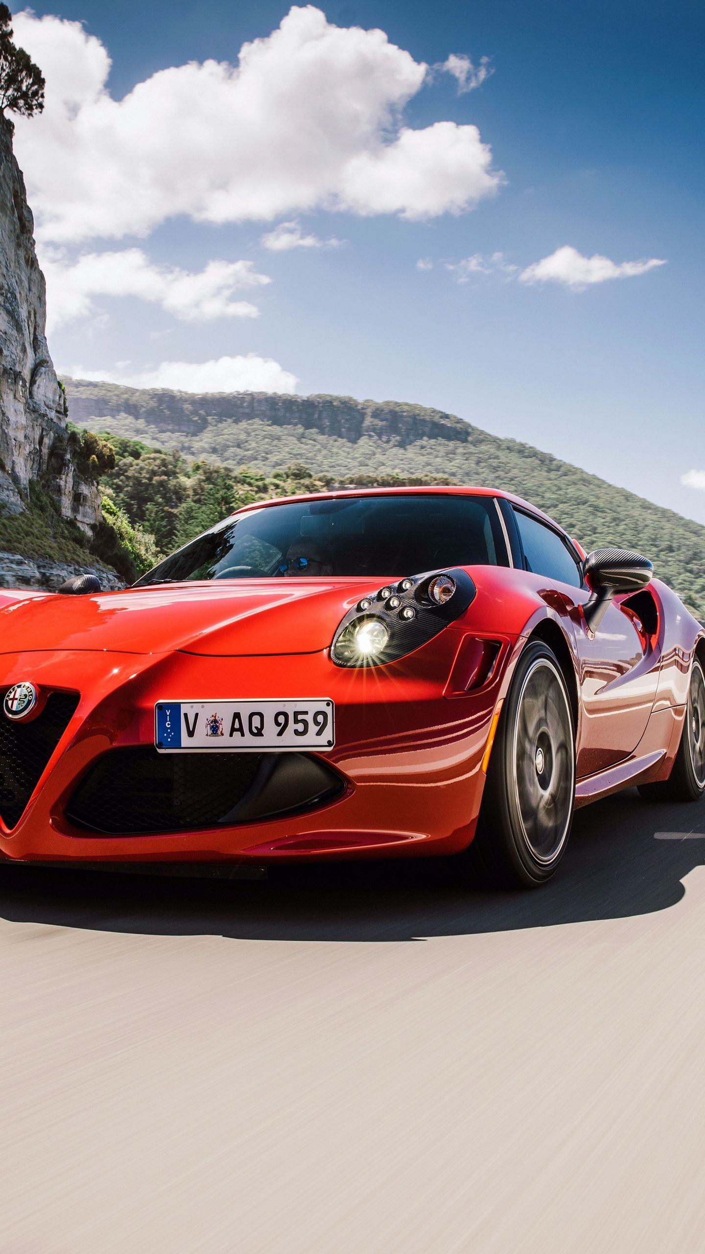 Скачать alfa romeo, 4c, au-spec, красный, вид спереди обои для телефона