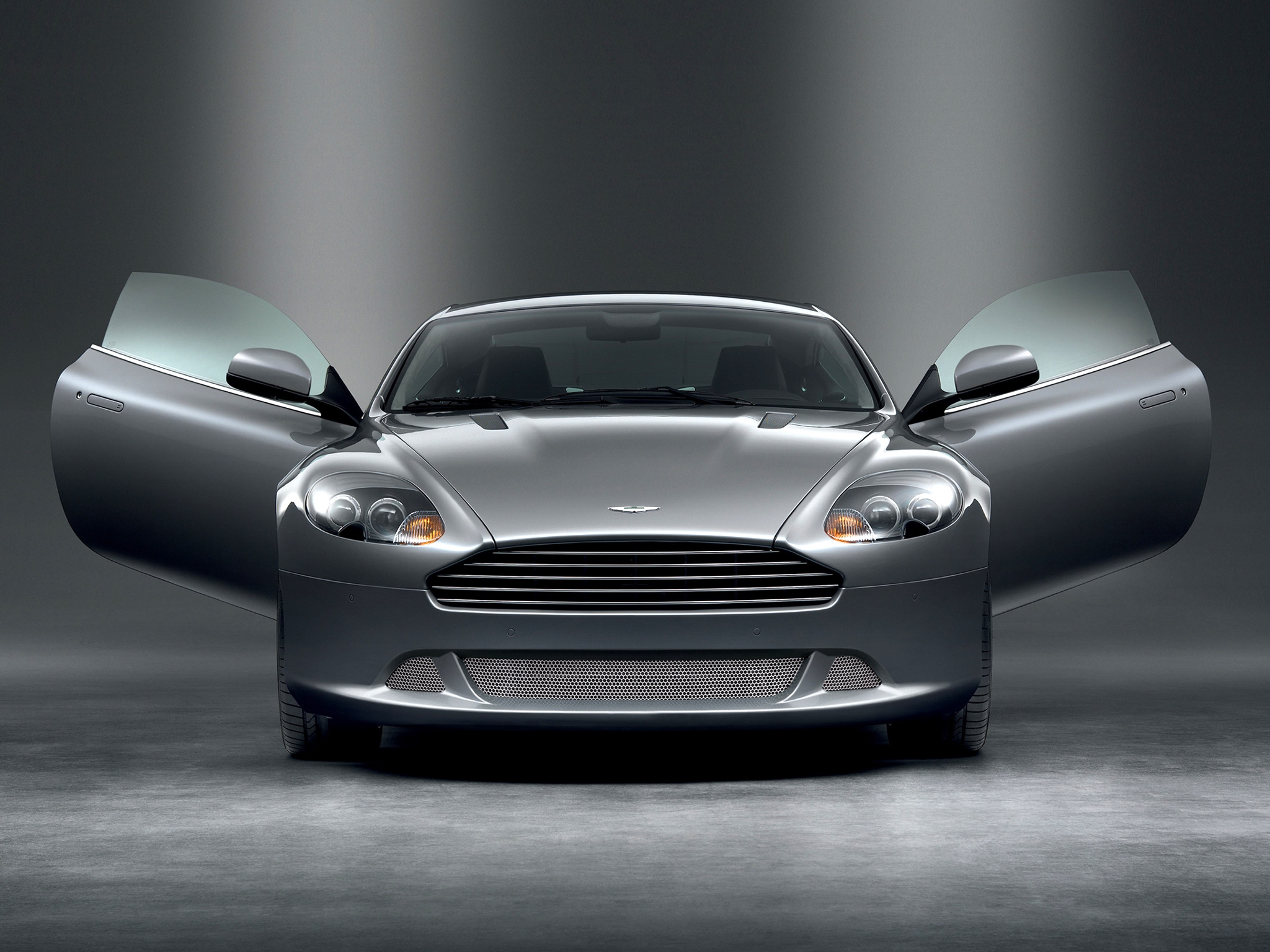 Скачать aston martin, db9, 2008, серый, вид спереди, спорт, астон мартин, авто обои на рабочий стол