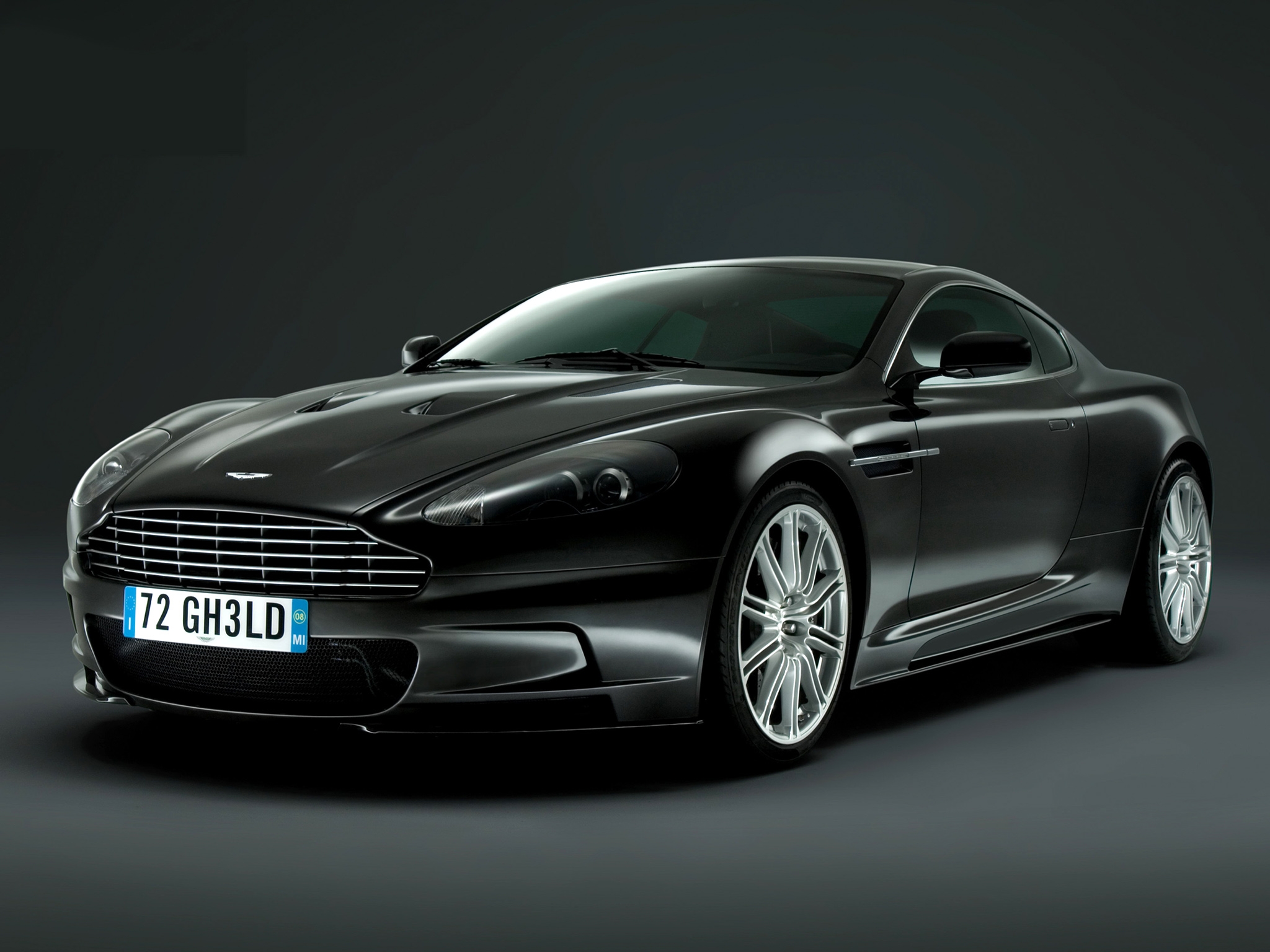 Скачать aston martin, dbs, 2008, черный, вид спереди, стиль, авто обои на рабочий стол