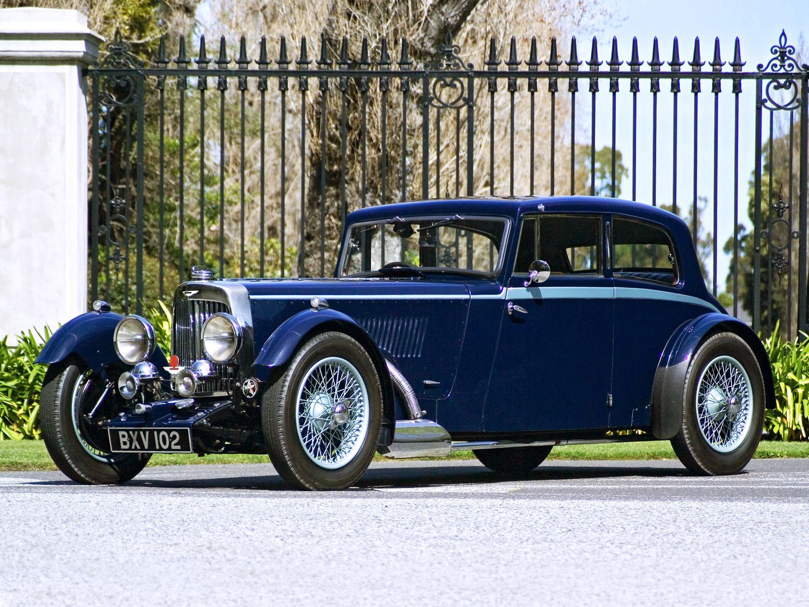 Скачать aston martin, mkii, 1934, синий, вид сбоку, авто, астон мартин, ретро обои на рабочий стол