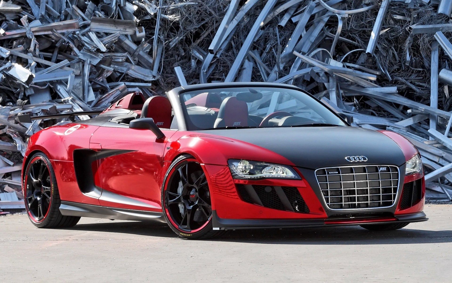 Скачать audi r8, audi, кабриолет, свалка, вид спереди обои на рабочий стол