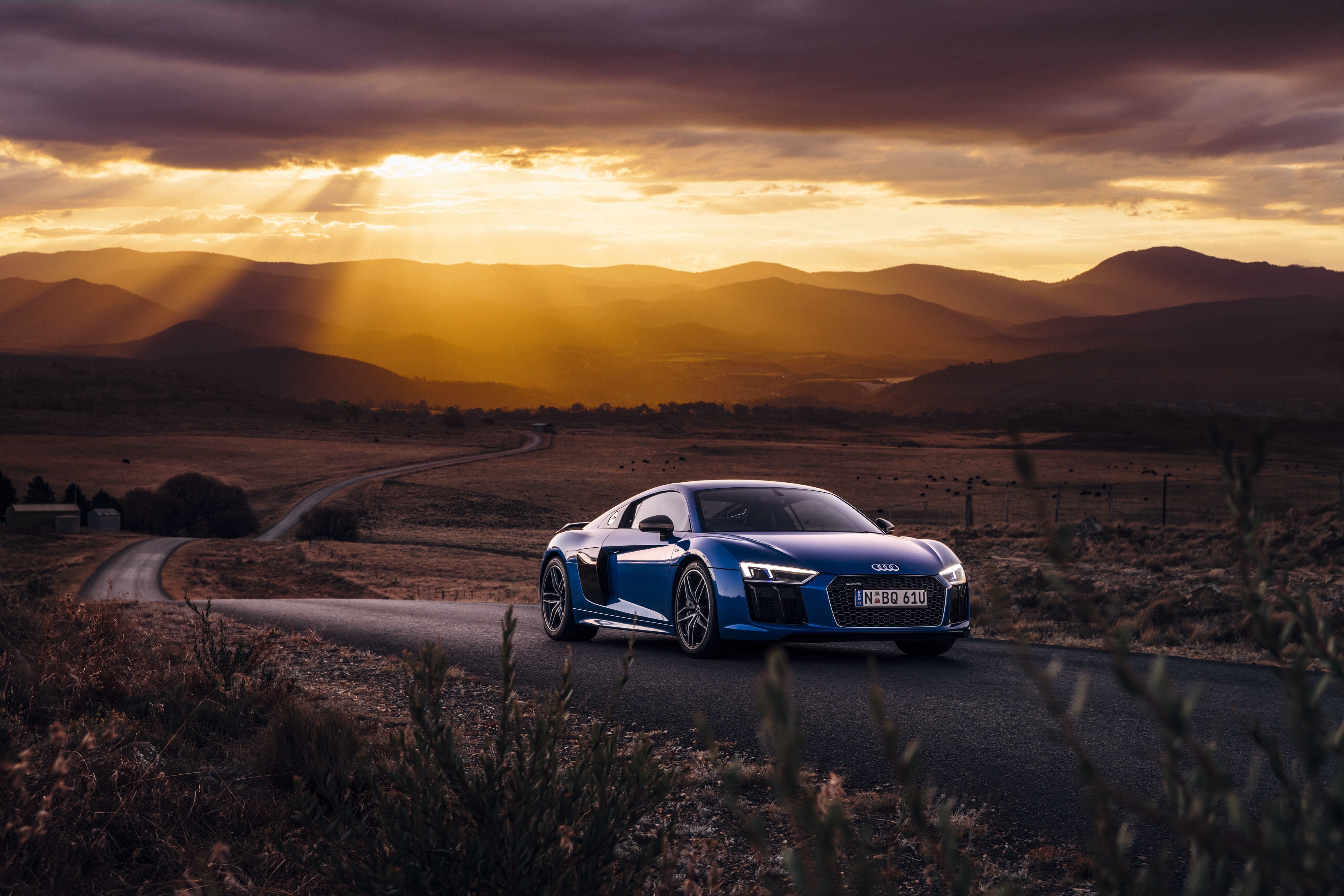 Скачать audi, r8, v10, вид сбоку, дорога обои на рабочий стол