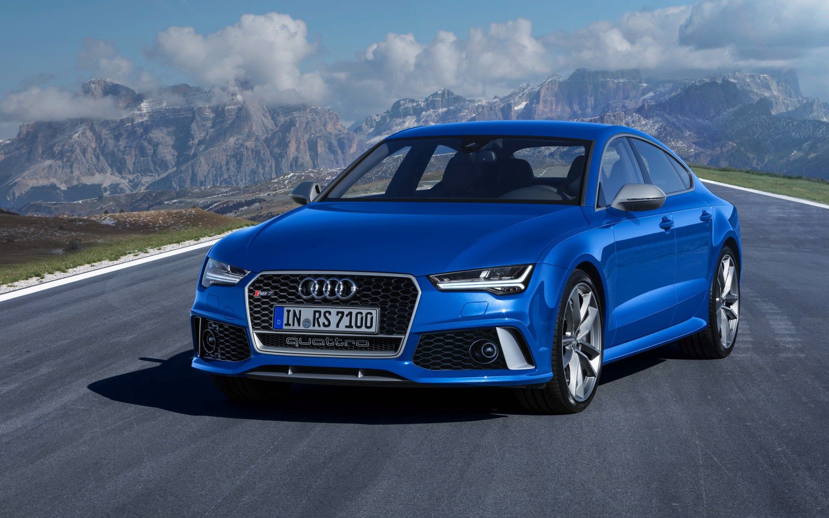 Скачать audi, rs7, синий, вид спереди обои на рабочий стол