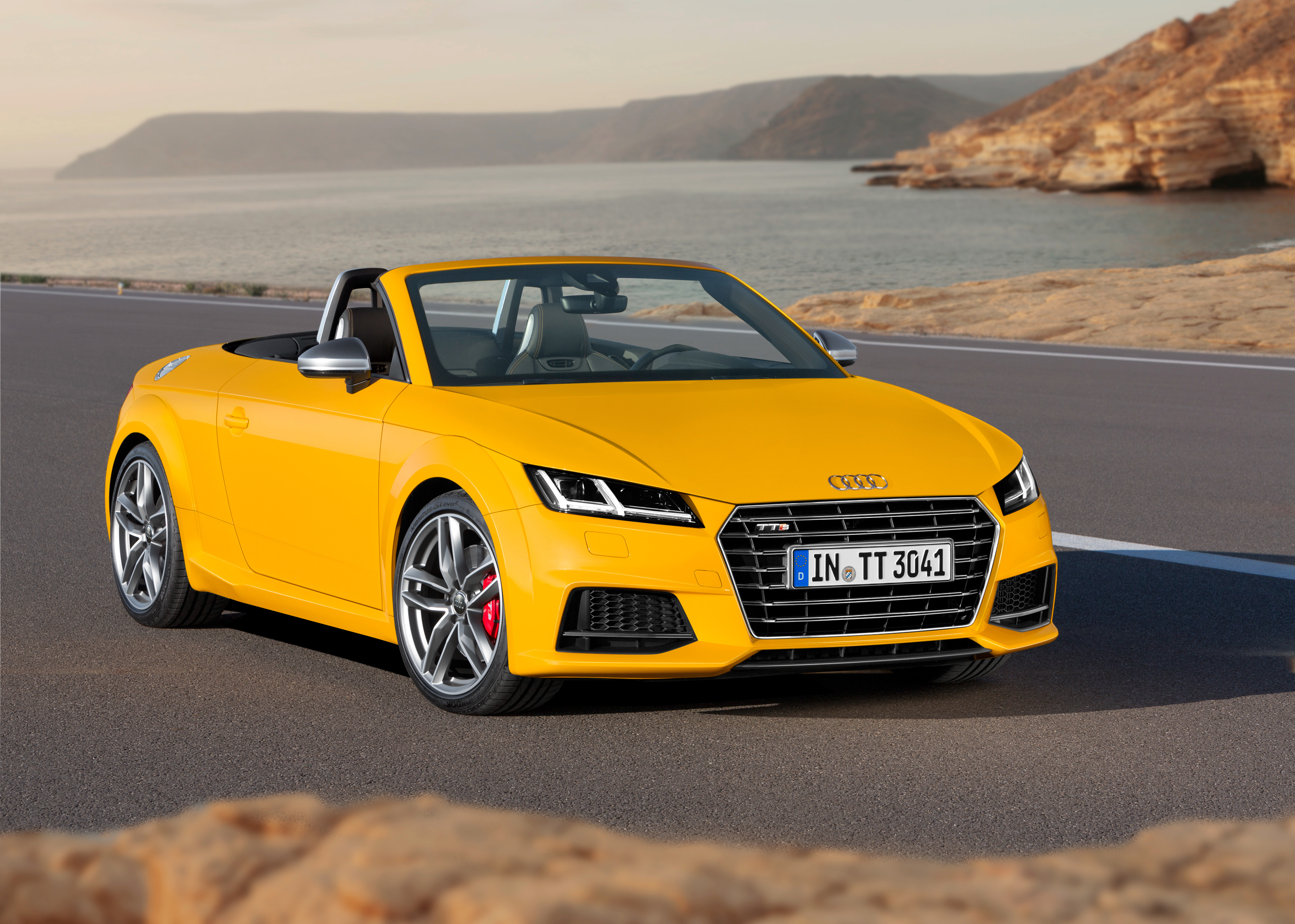 Скачать audi, tts, tt, желтый, roadster, 2014 обои на рабочий стол