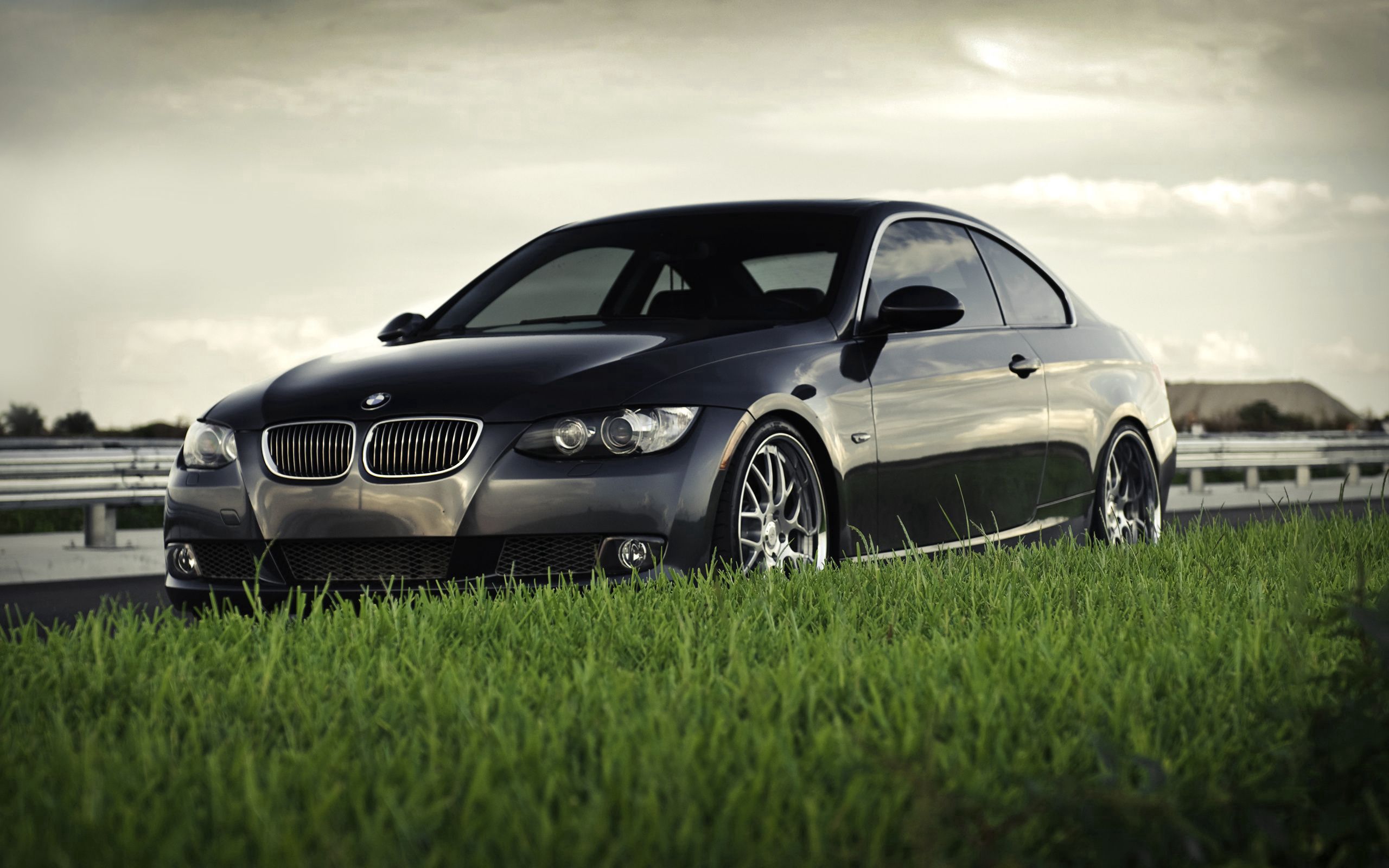 Скачать bmw, bmw 3 series coupe 335i coupe, газон, трава, черный, бмв обои на рабочий стол