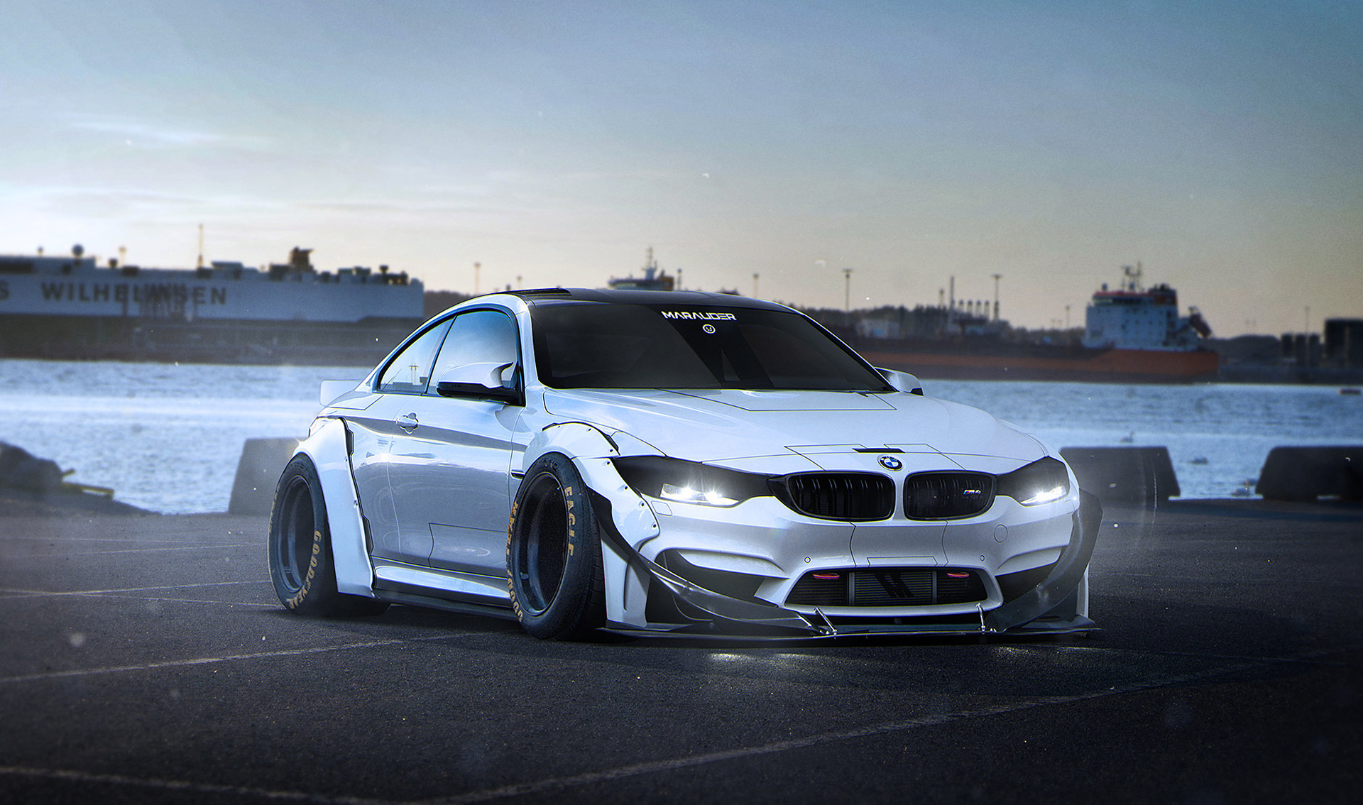 Скачать bmw, m4, marauder, тюнинг, белый, вид сбоку обои на рабочий стол