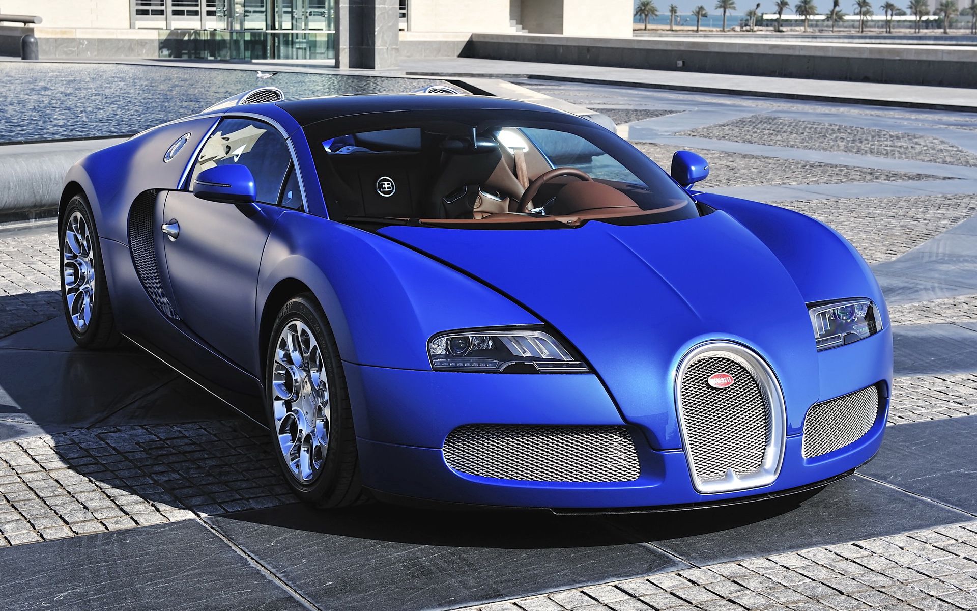 Скачать bugatti, veyron, синий, вид спереди, supercar обои на рабочий стол