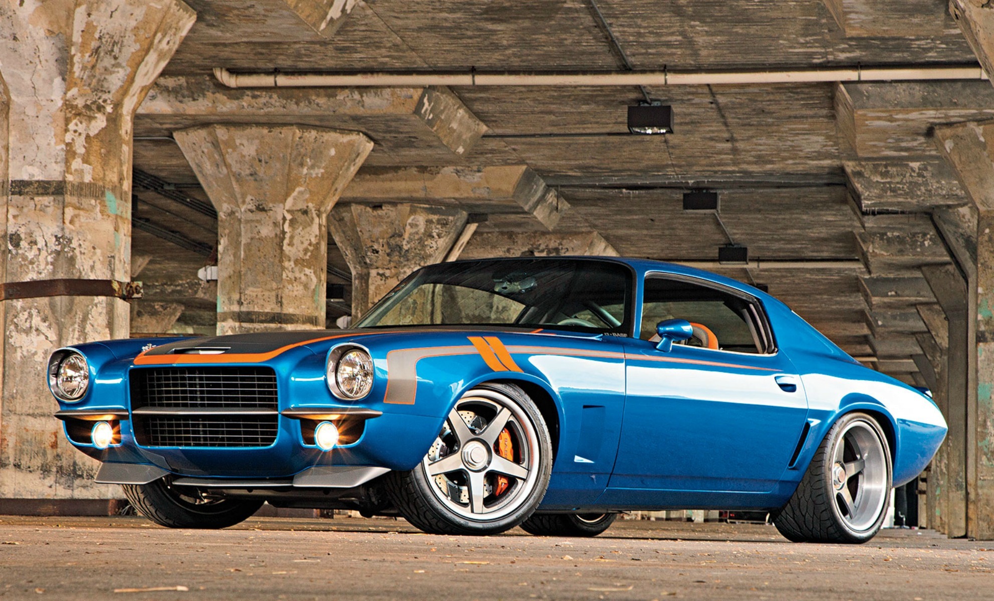 Скачать chevrolet, camaro, 1971, chevrolet camaro, синий, вид сбоку обои на рабочий стол