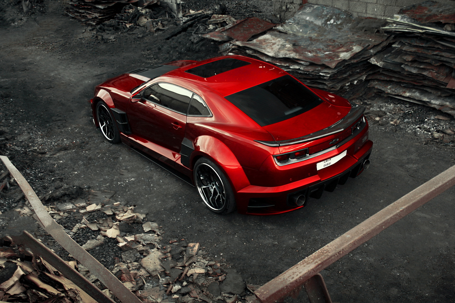 Скачать chevrolet camaro, chevy camaro, carbon, красный, вид сверху обои на рабочий стол