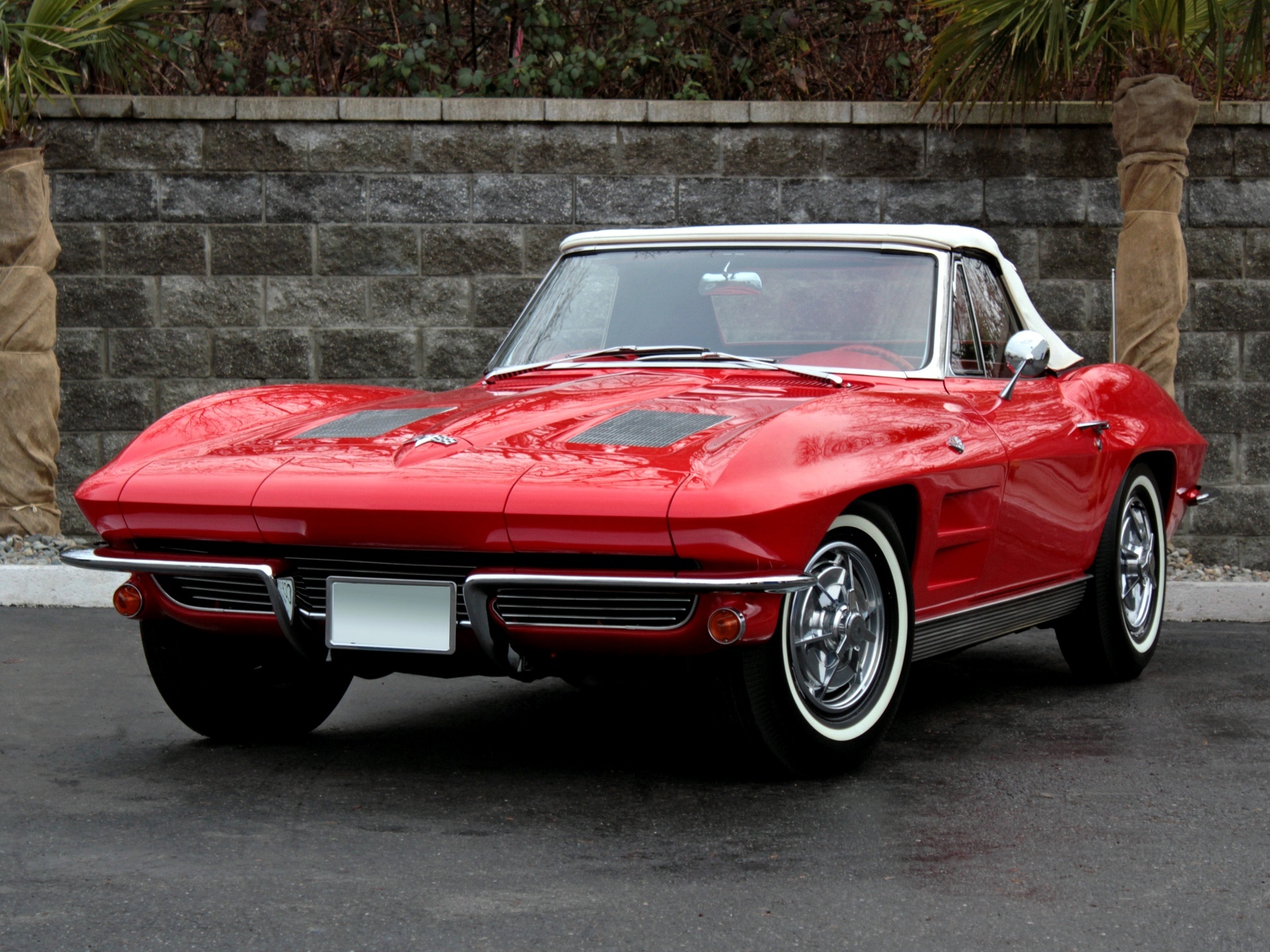 Скачать chevrolet, corvette, sting ray, 1963, красный обои на рабочий стол