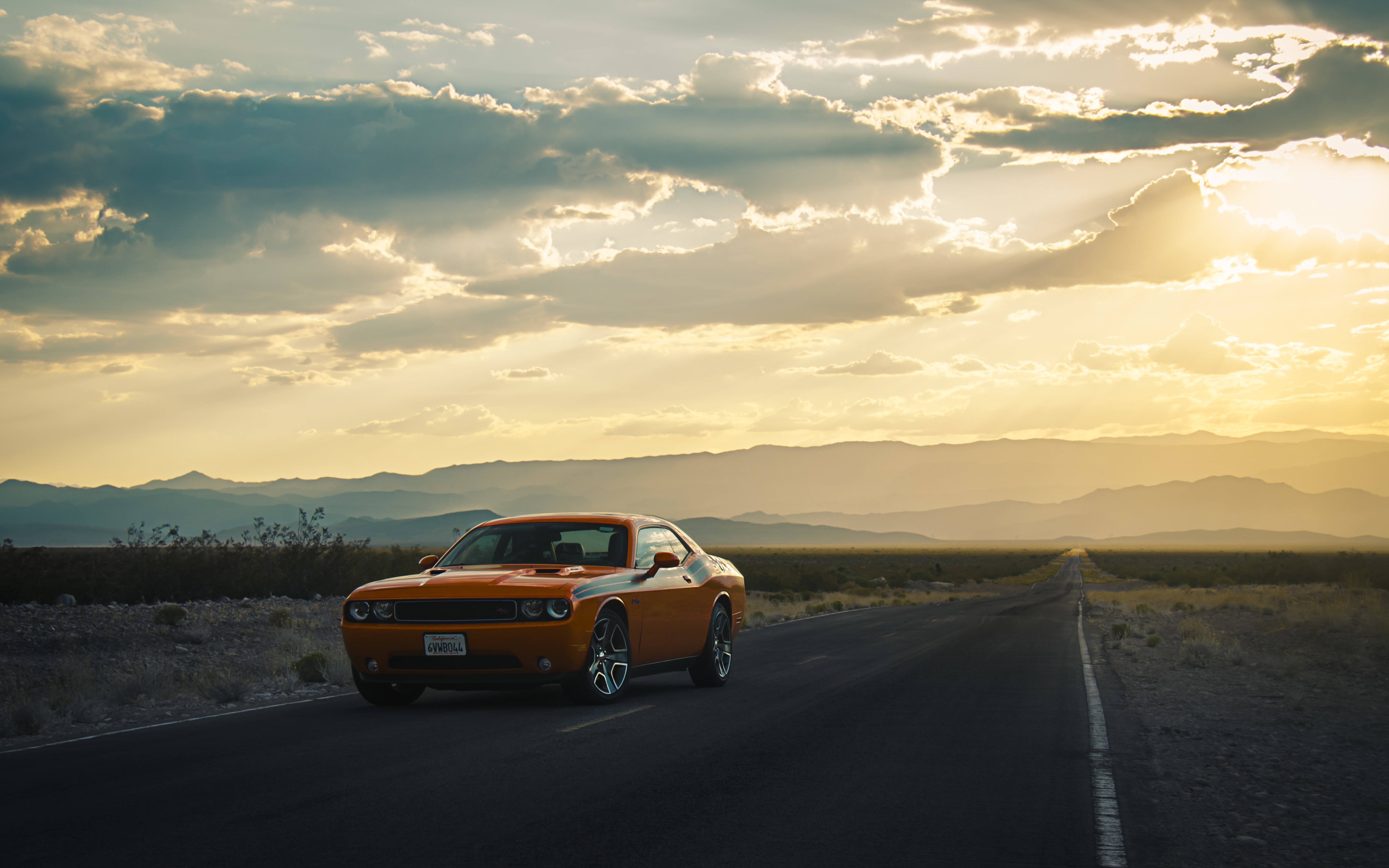 Скачать dodge, challenger, вид сбоку, дорога обои на рабочий стол