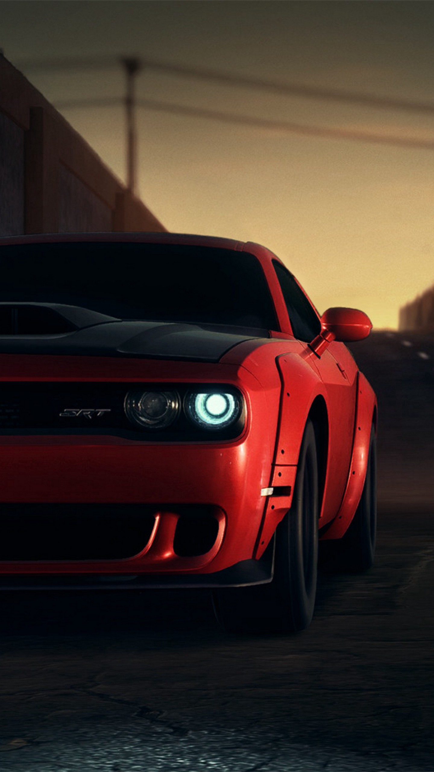 Скачать dodge srt, dodge, спорткар, красный, вид спереди, фары обои для телефона