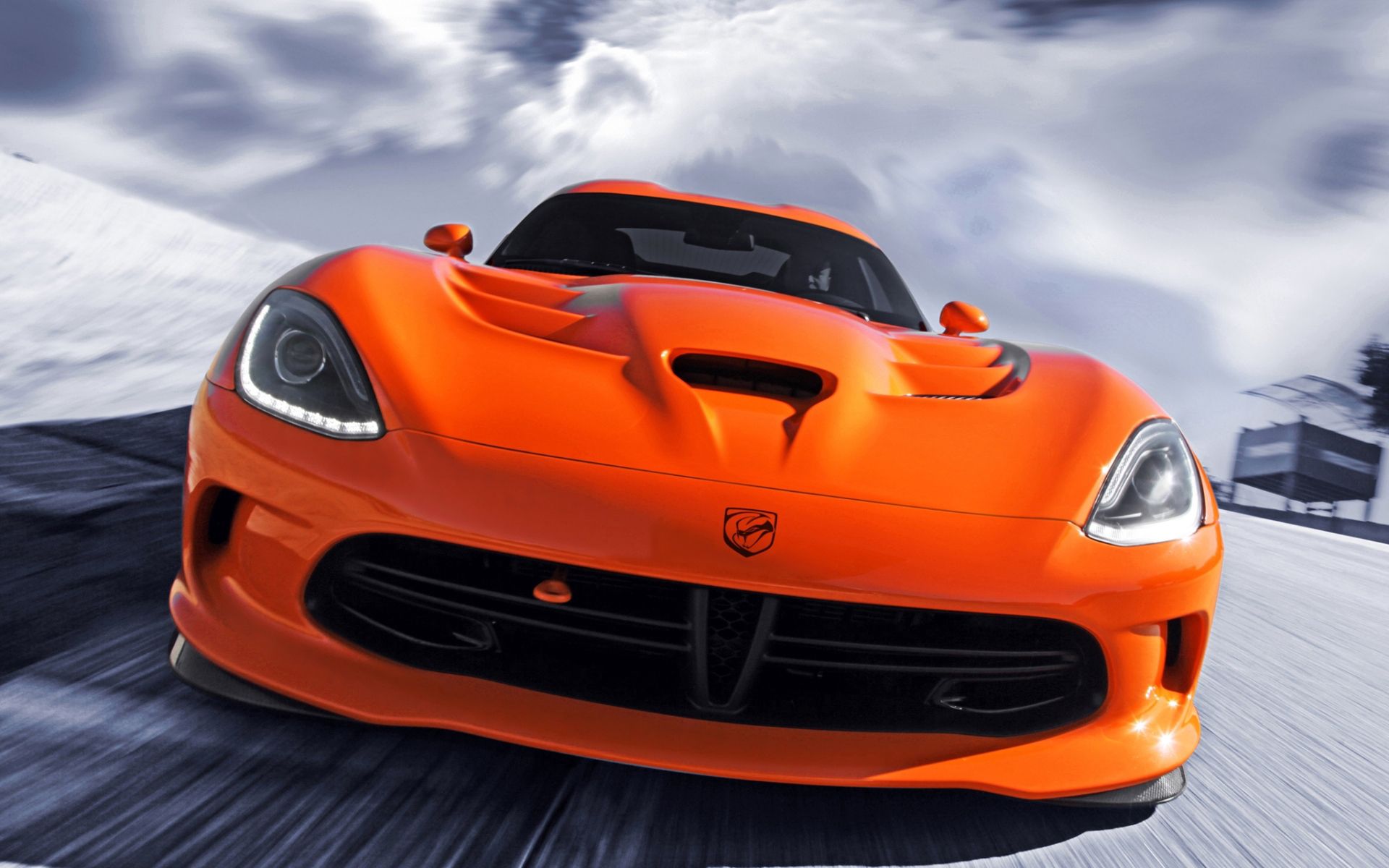 Скачать dodge, srt, viper, ta, оранжевый, передний бампер обои на рабочий стол