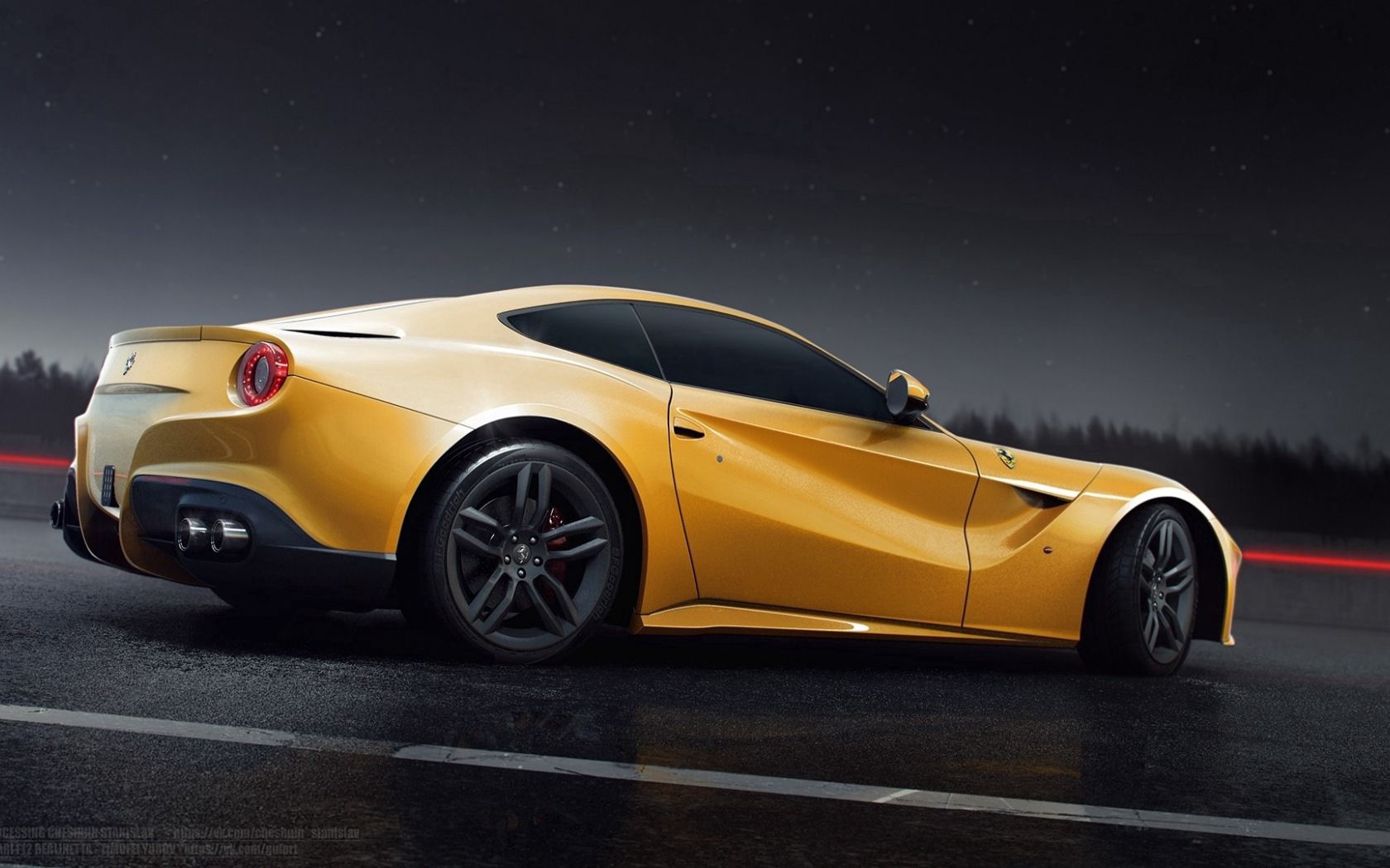 Скачать ferrari, f12, berlinetta, желтый, вид сбоку обои на рабочий стол