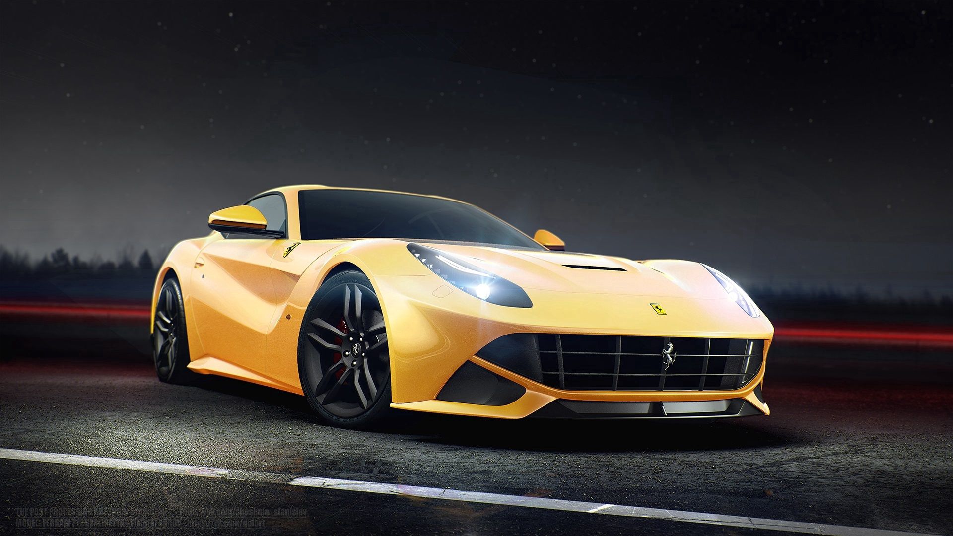 Скачать ferrari, f12, berlinetta, желтый, вид сбоку обои на рабочий стол