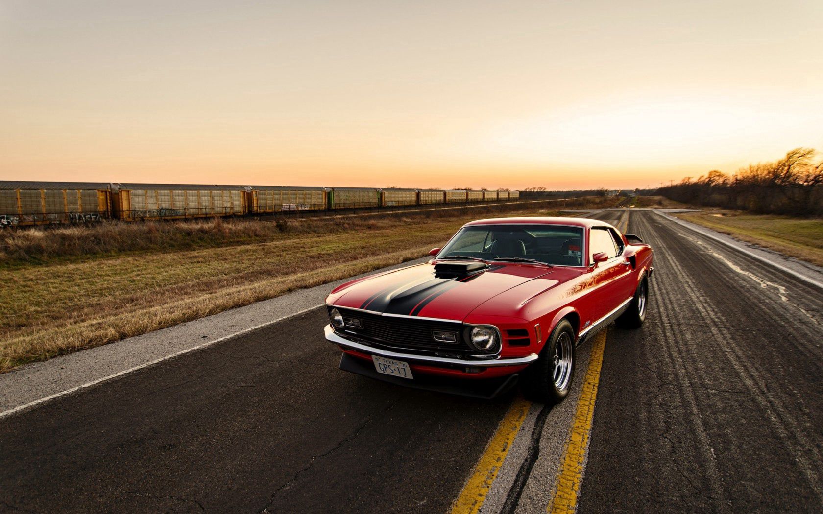 Скачать ford, mustang, 1970, красный, вид сбоку обои на рабочий стол