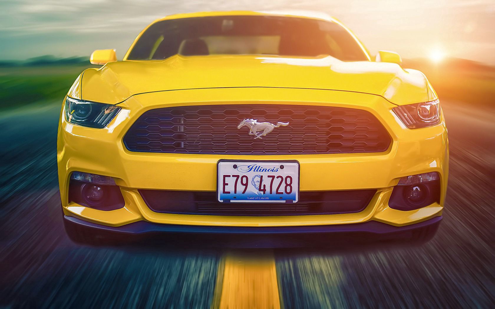 Скачать ford mustang, 2015, muscle car, желтый, вид спереди обои на рабочий стол