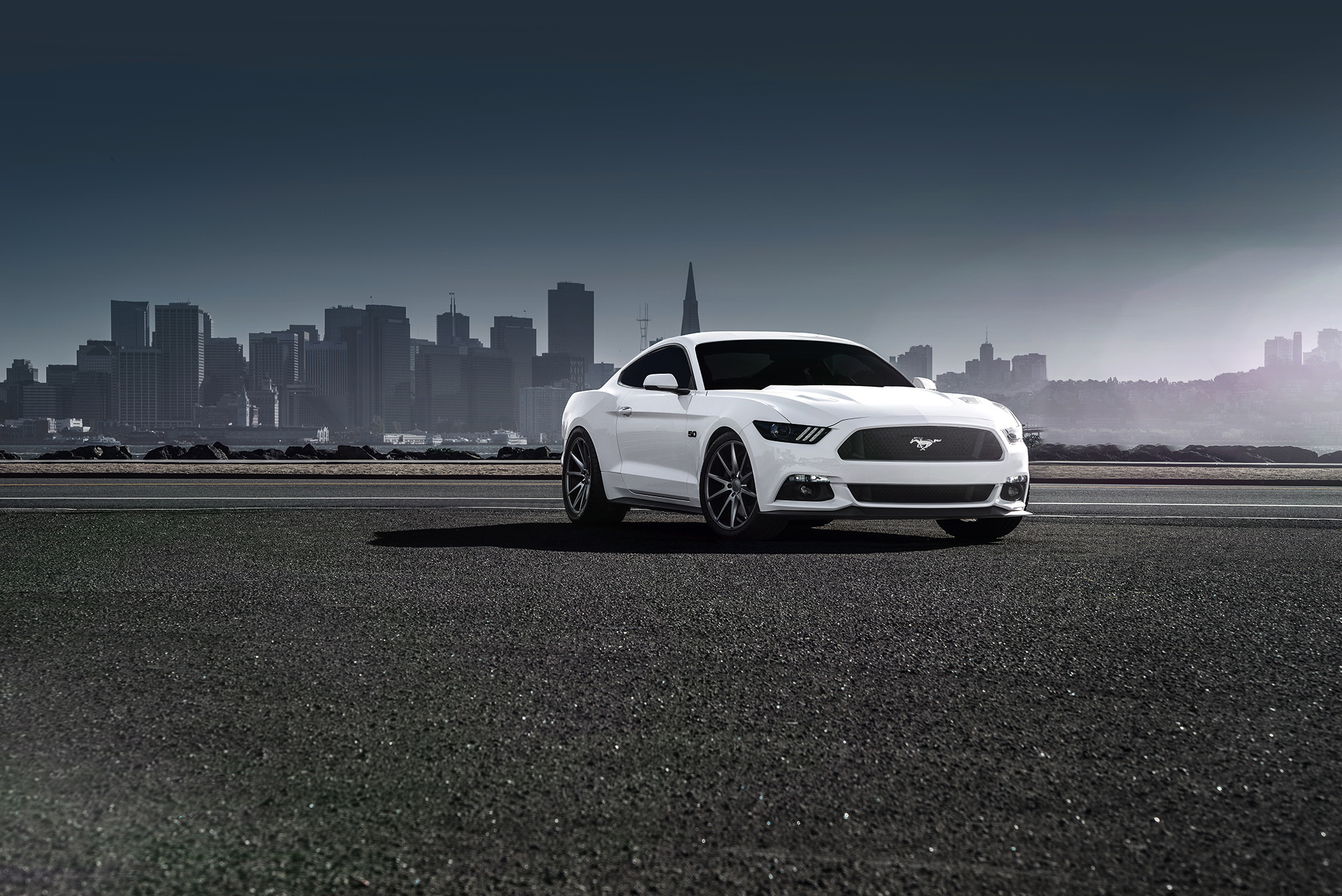 Скачать ford, mustang, 2015, vossen, белый, вид сбоку обои на рабочий стол