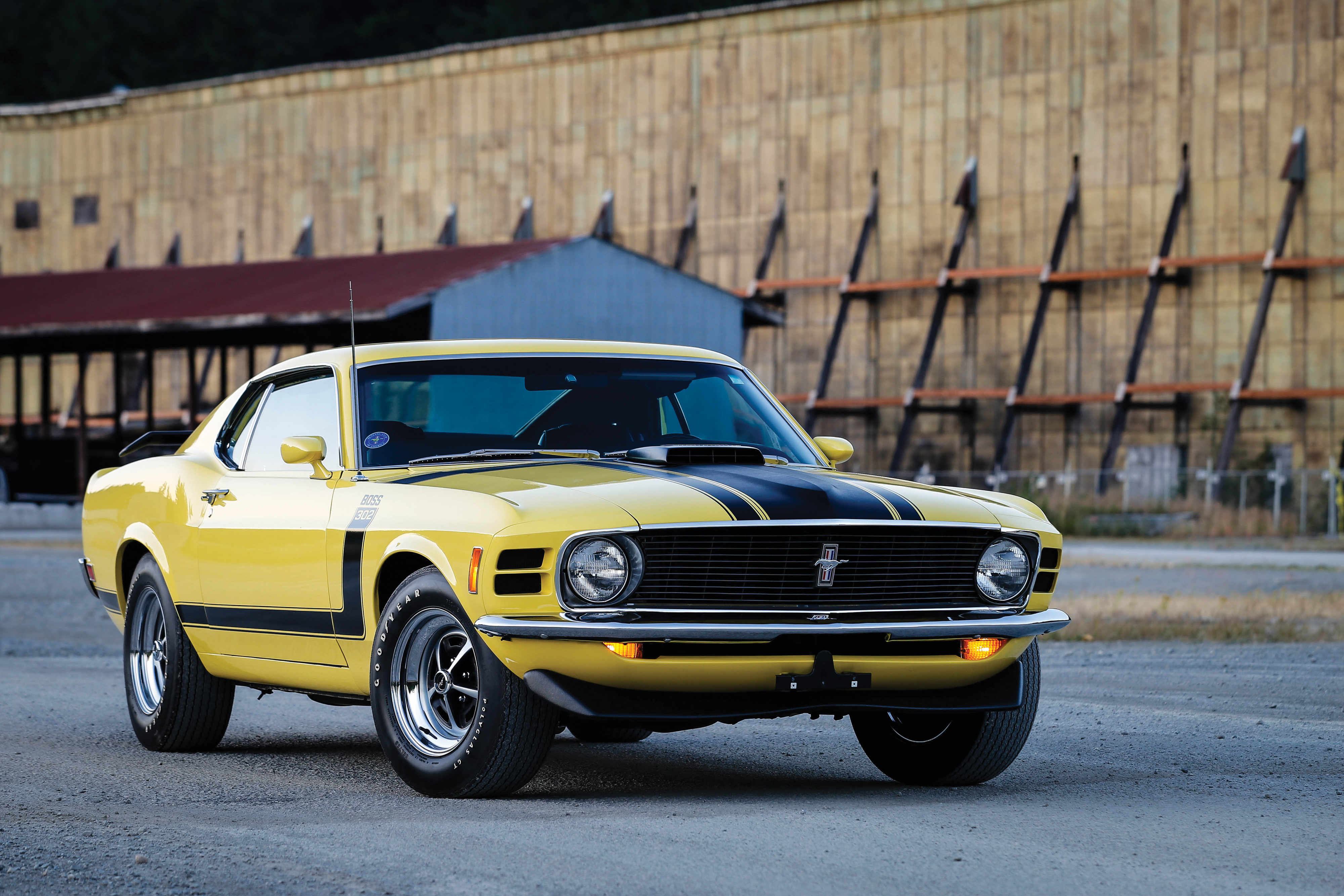 Скачать ford, mustang, boss 302, 1970, желтый, вид сбоку обои на рабочий стол