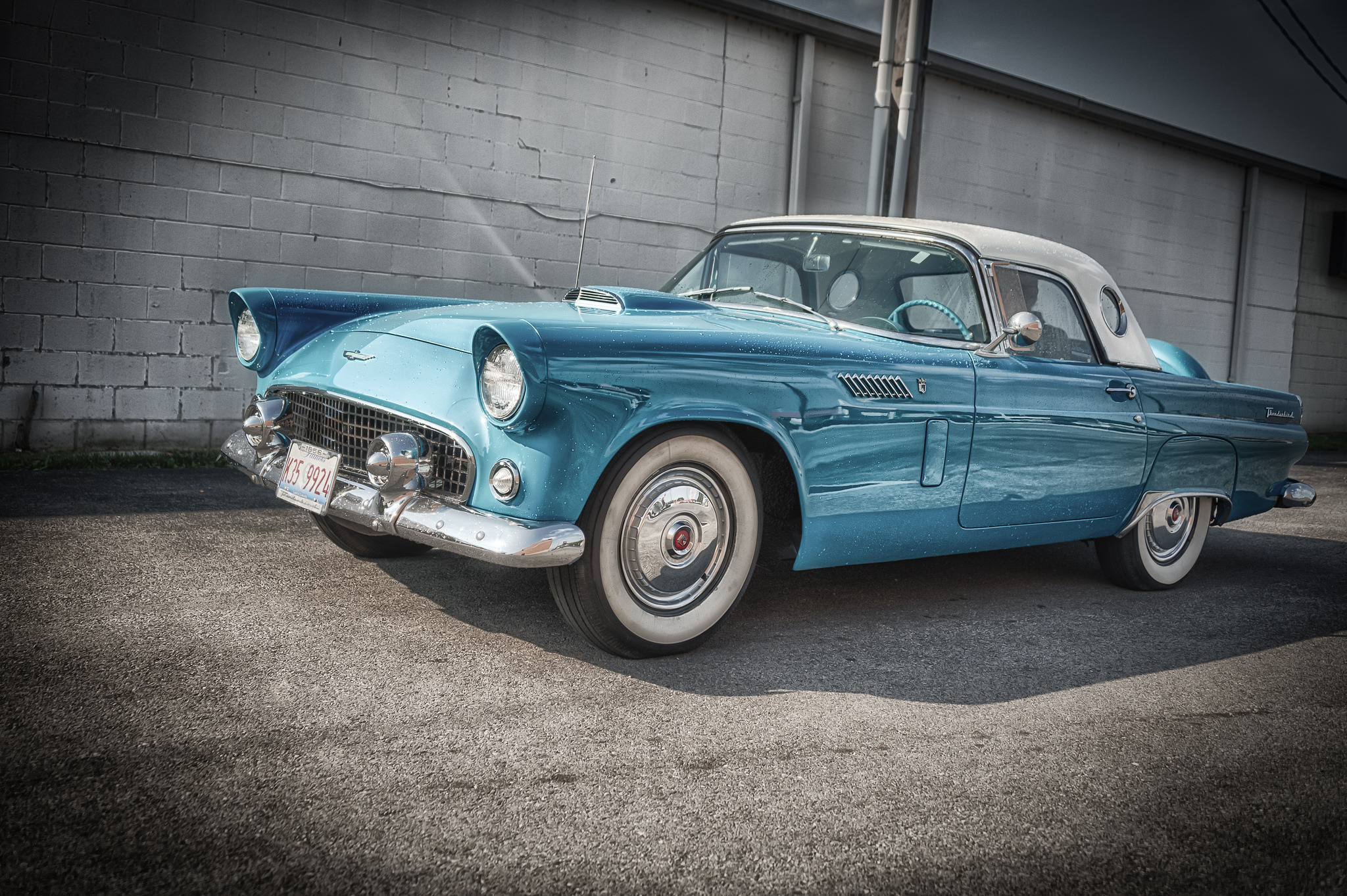 Скачать ford, thunderbird, 1956, голубой, вид сбоку обои на рабочий стол