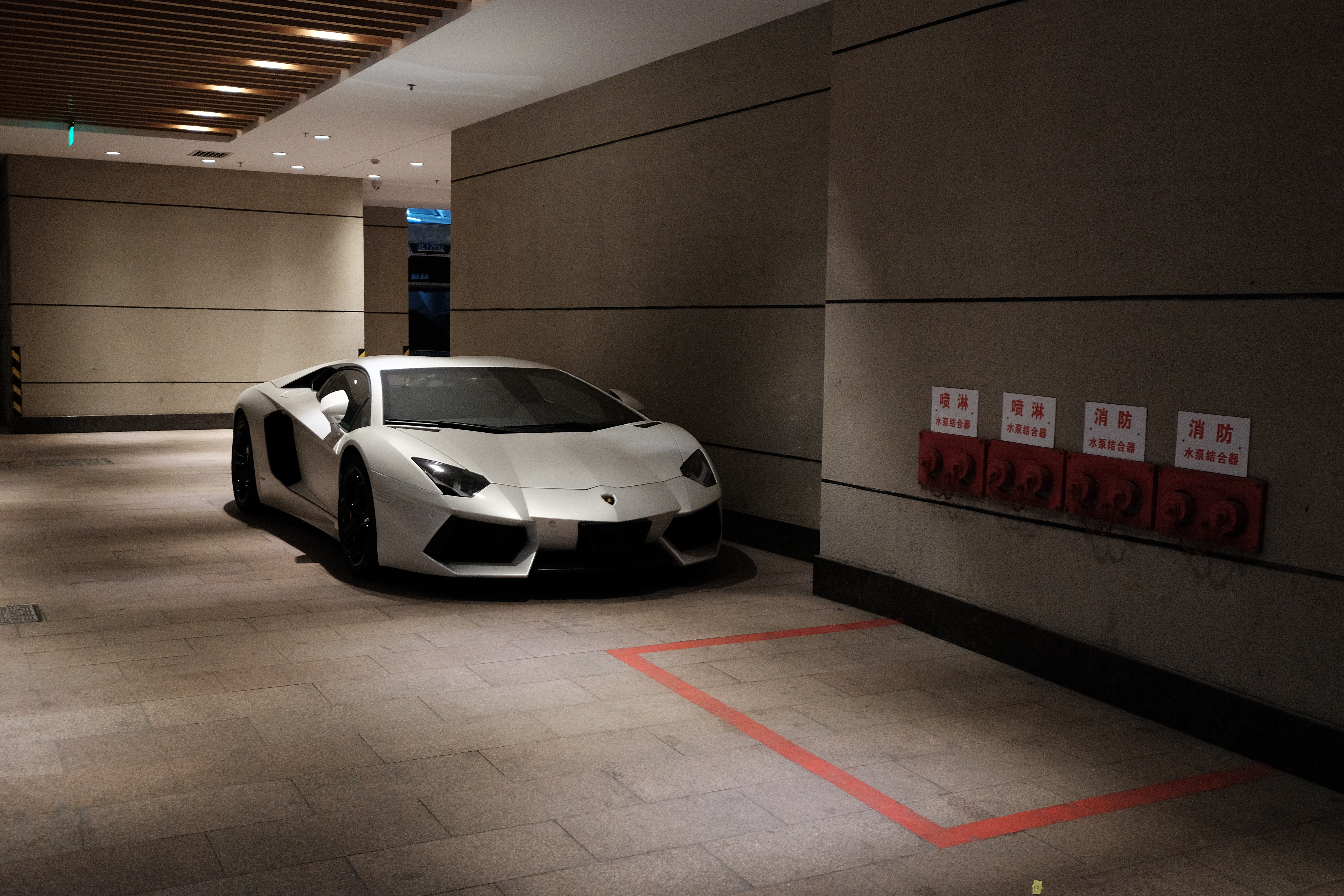 Скачать lamborghini aventador, lamborghini, автомобиль, белый, гараж обои на рабочий стол