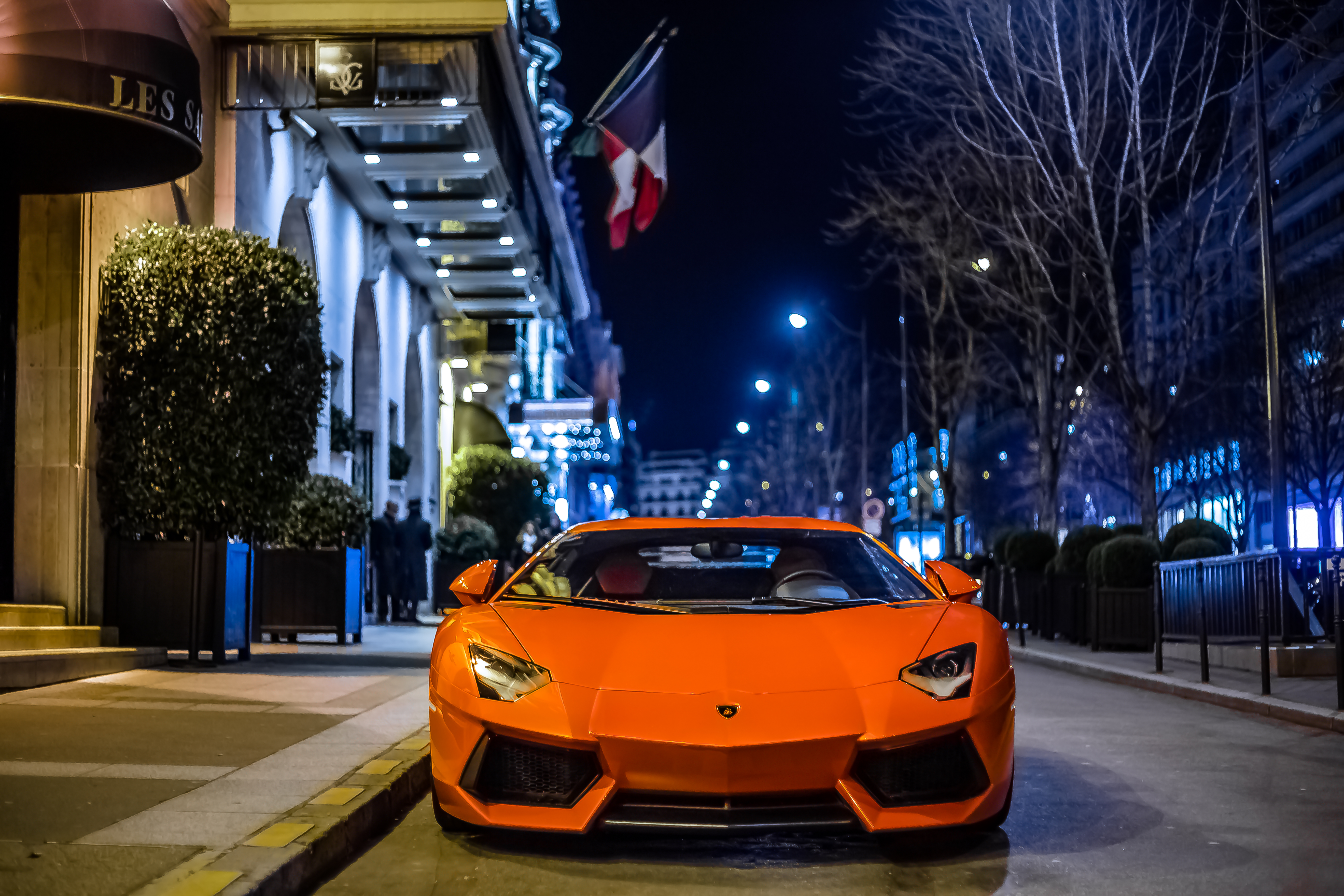 Скачать lamborghini aventador, lamborghini, автомобиль, оранжевый, вид спереди обои на рабочий стол