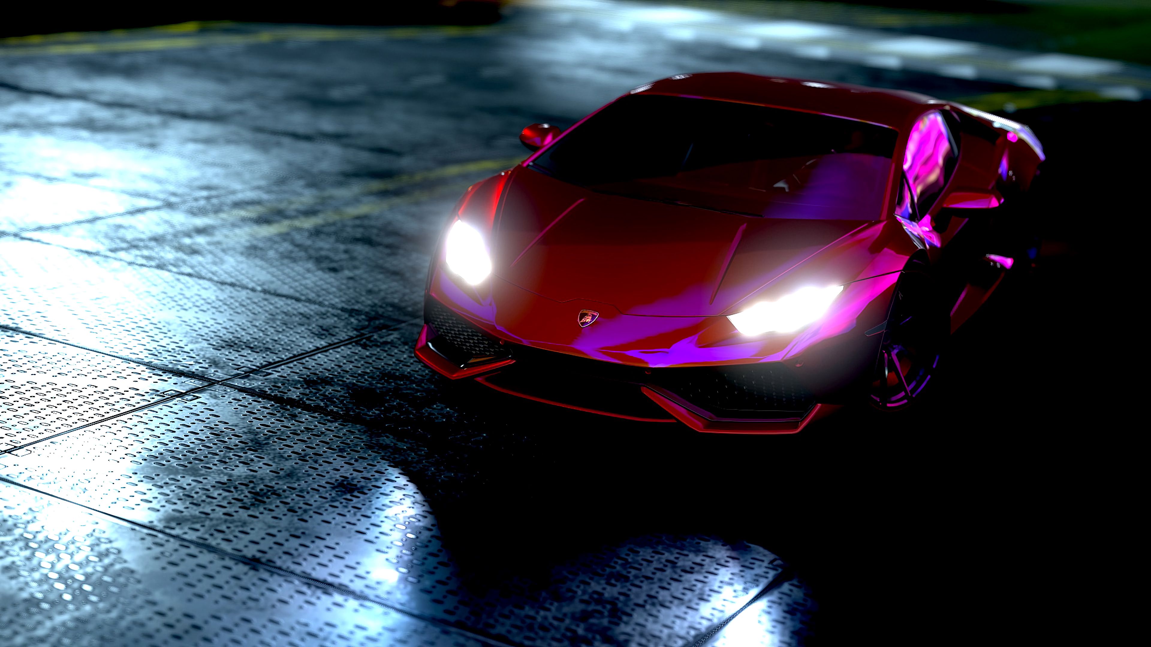 Скачать lamborghini huracan, lamborghini, спорткар, неон обои на рабочий стол