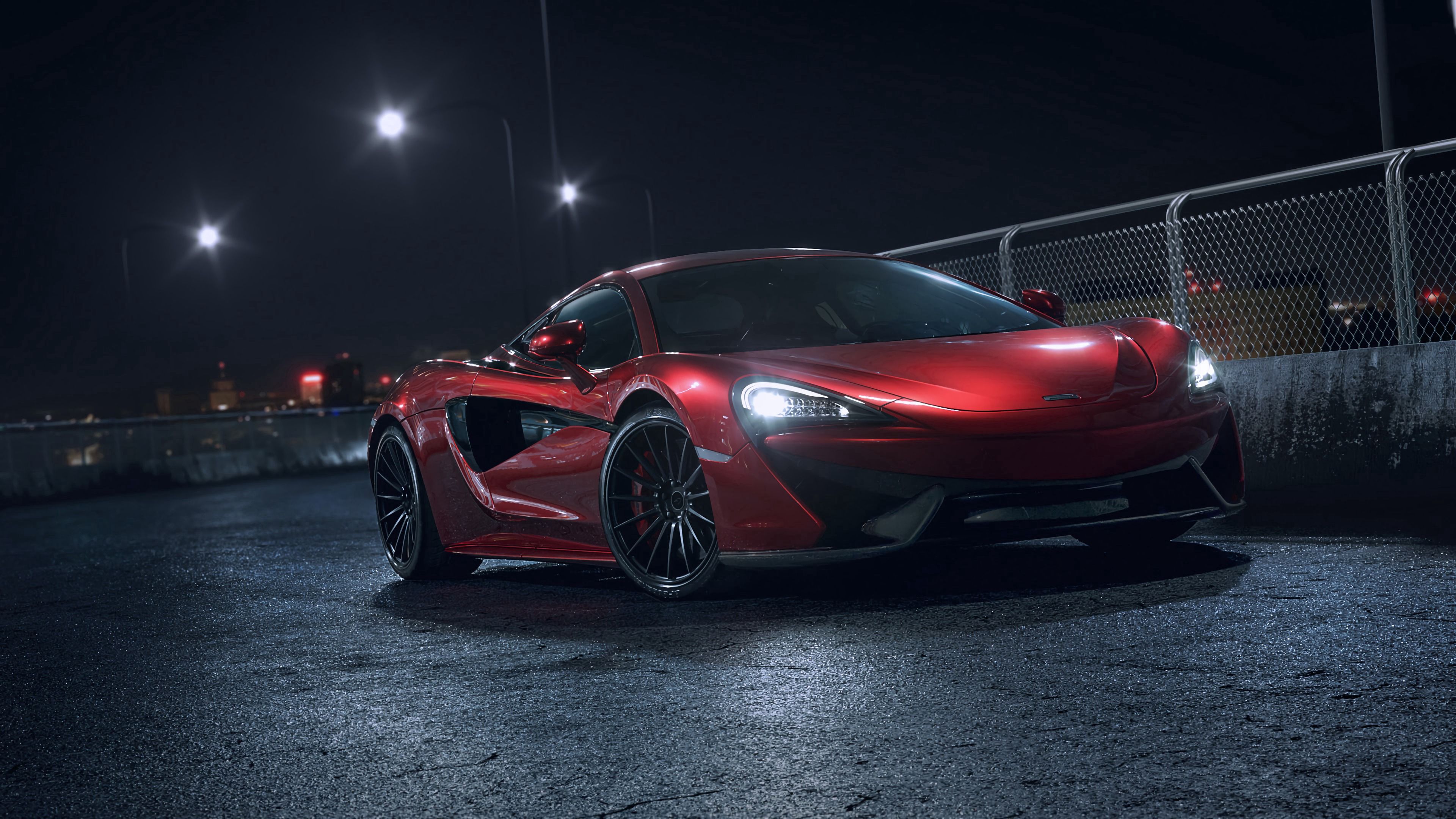 Скачать mclaren 570s, mclaren, машина, спорткар, красный, вид сбоку, ночь обои на рабочий стол