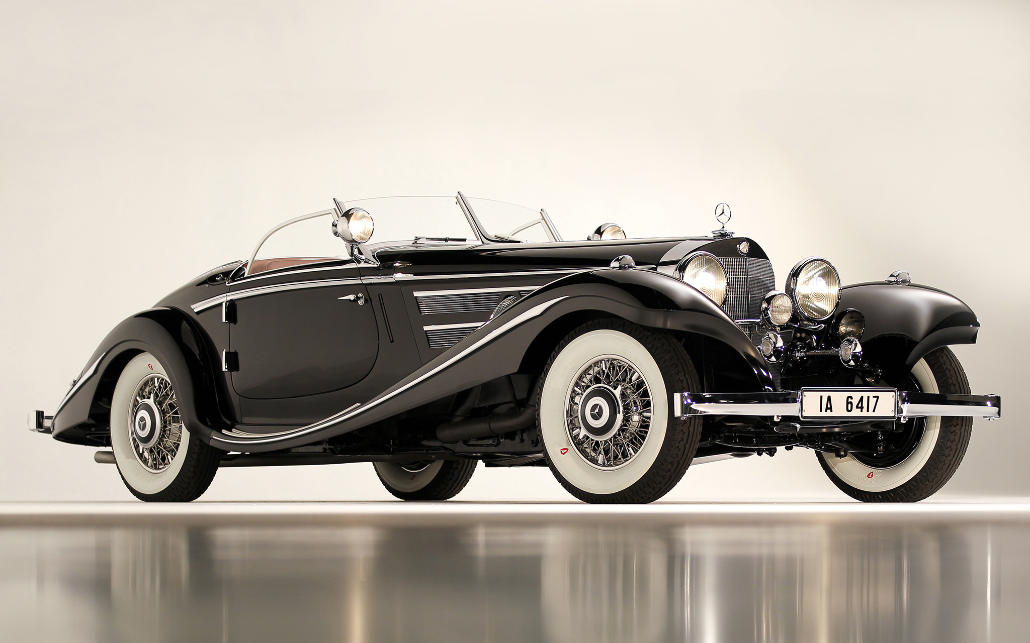 Скачать mercedes, 1936, 540k, special roadster, классический, автомобиль, черный обои на рабочий стол