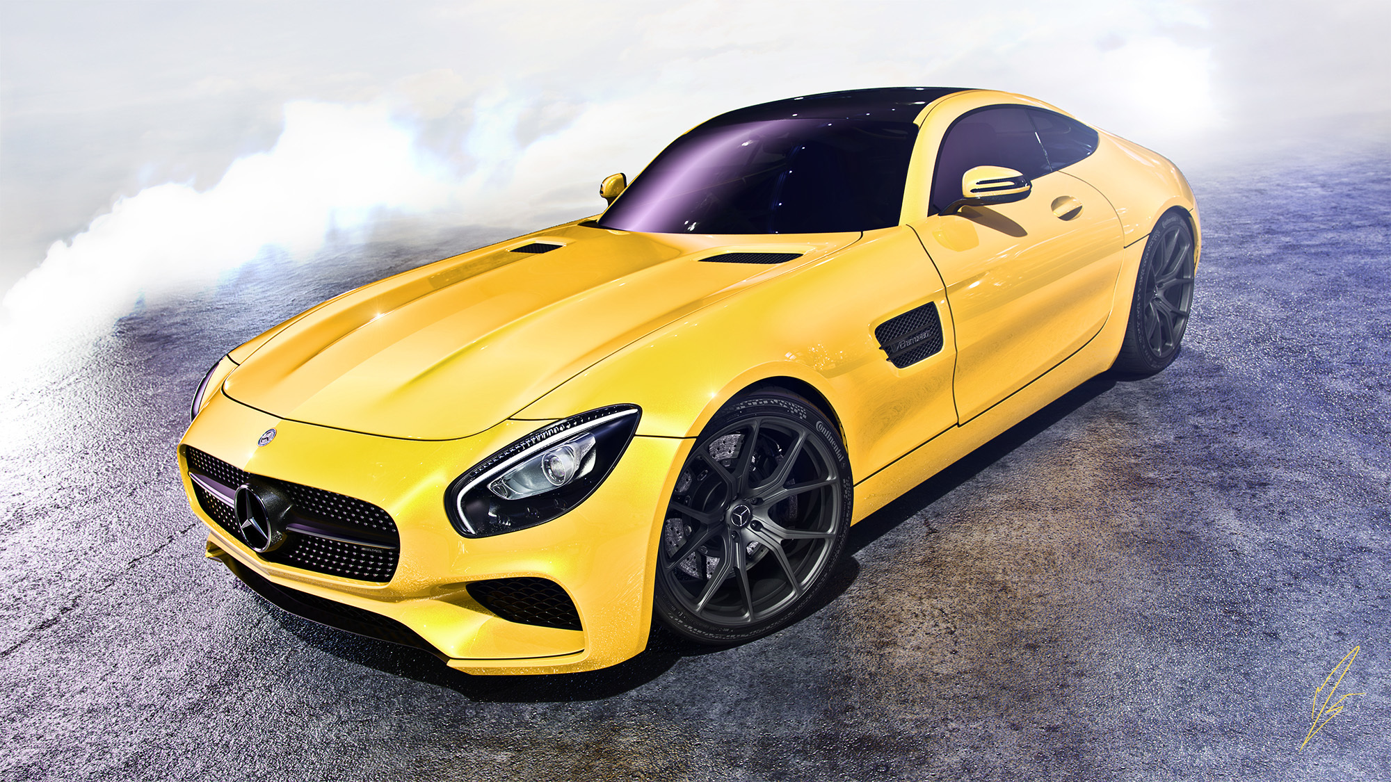 Скачать mercedes, amg, gt, желтый, вид сбоку обои на рабочий стол