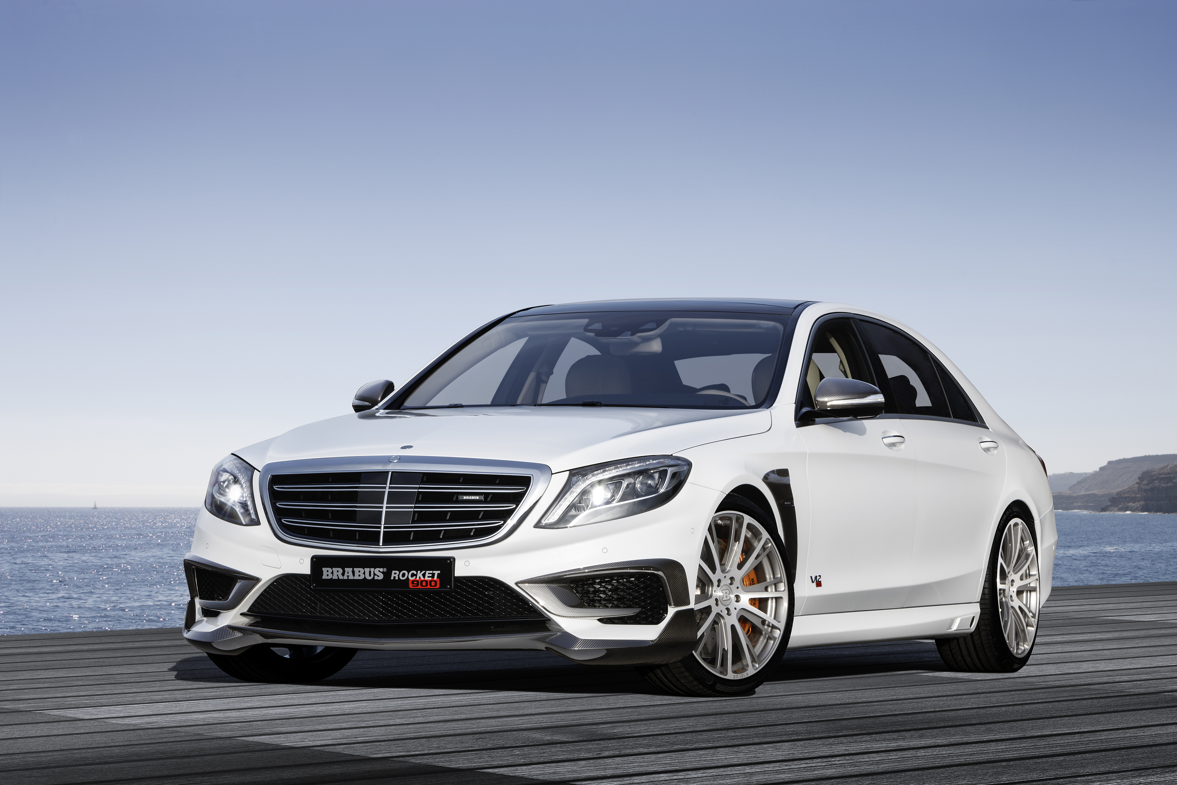 Скачать mercedes, brabus, rocket 900, w222, 2015, вид спереди, белый обои на рабочий стол