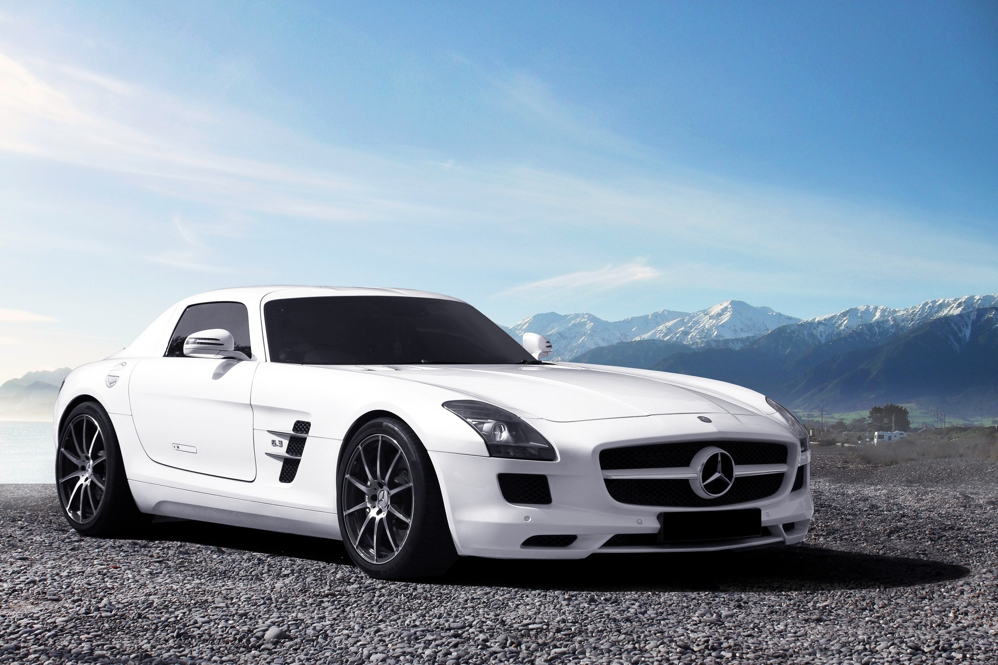 Скачать mercedes sls amg, mercedes, белый, вид сбоку обои на рабочий стол