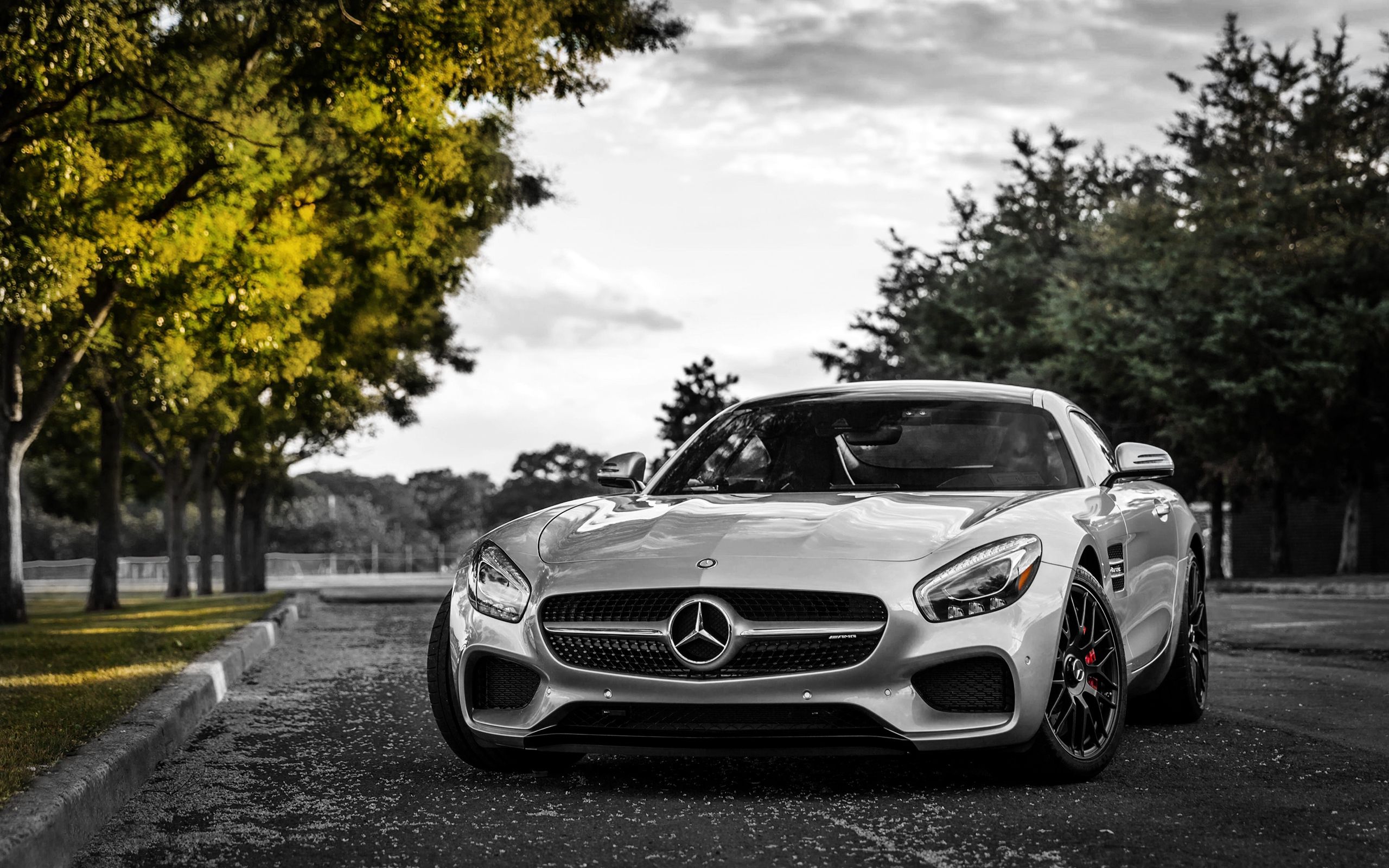 Скачать mercedes-benz, gt3, c190, серебристый, вид спереди обои на рабочий стол