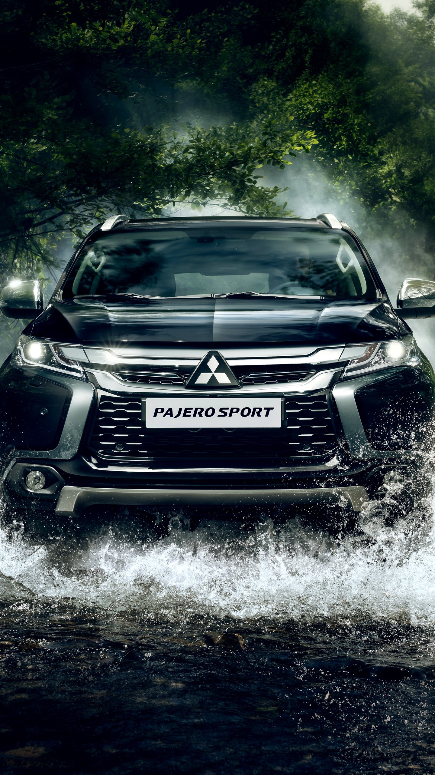 Скачать mitsubishi, pajero, река, вид спереди обои для телефона