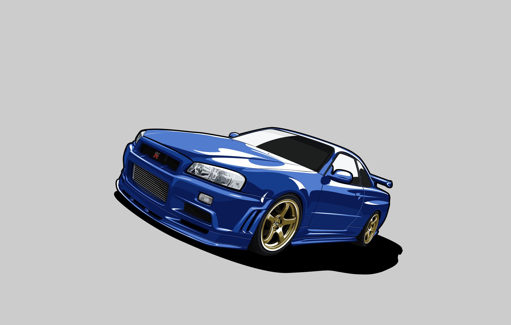 Скачать nissan, skyline, gt-r, r34, gtr, синий, минимализм обои на рабочий стол