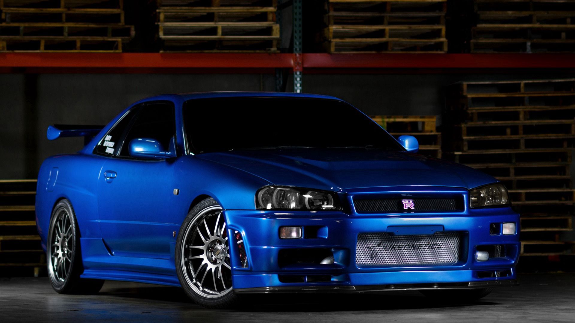 Скачать nissan skyline, gtr, r34, синий, вид спереди обои на рабочий стол