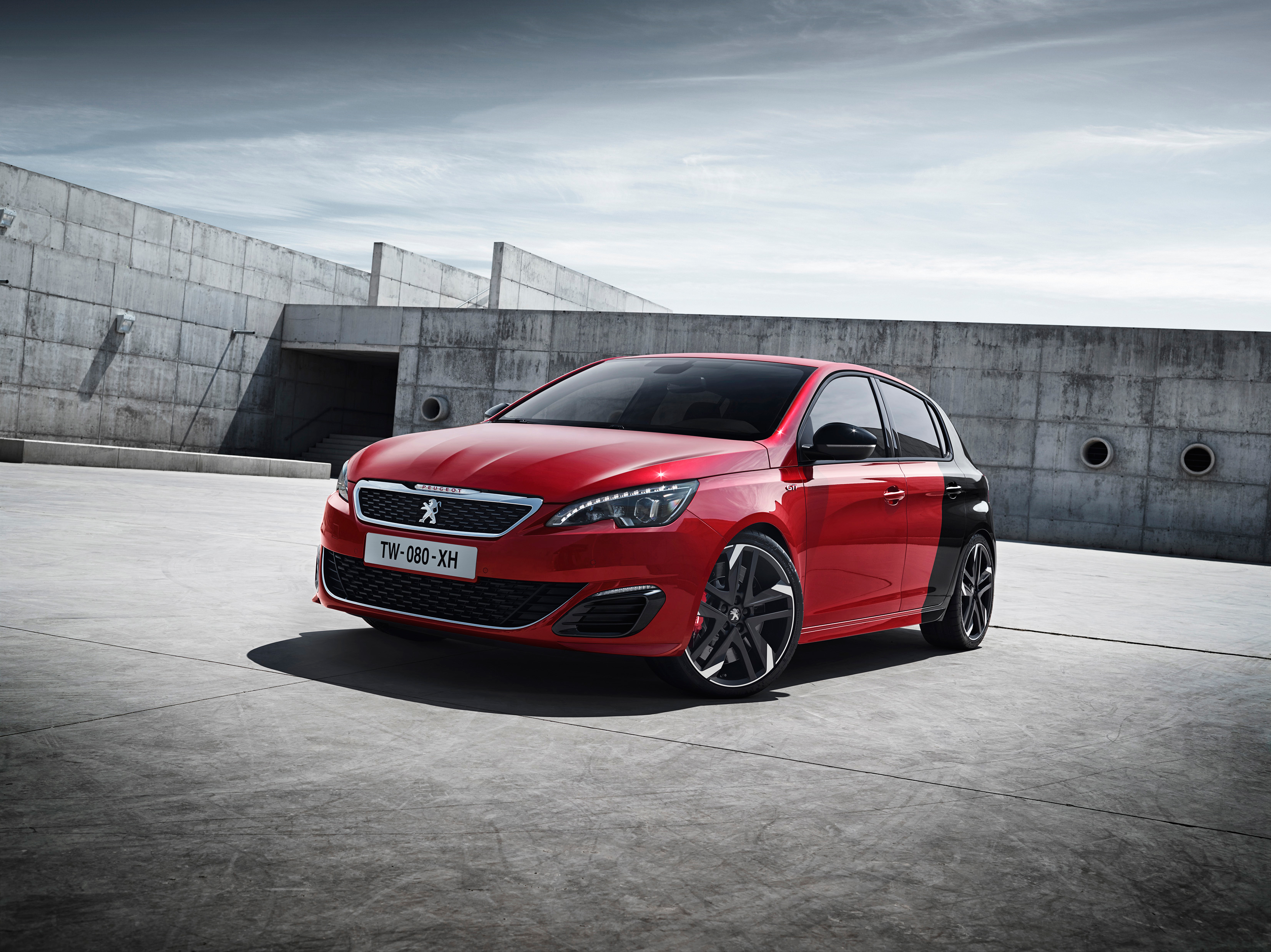 Скачать peugeot, 308, gti, красный, вид сбоку обои на рабочий стол