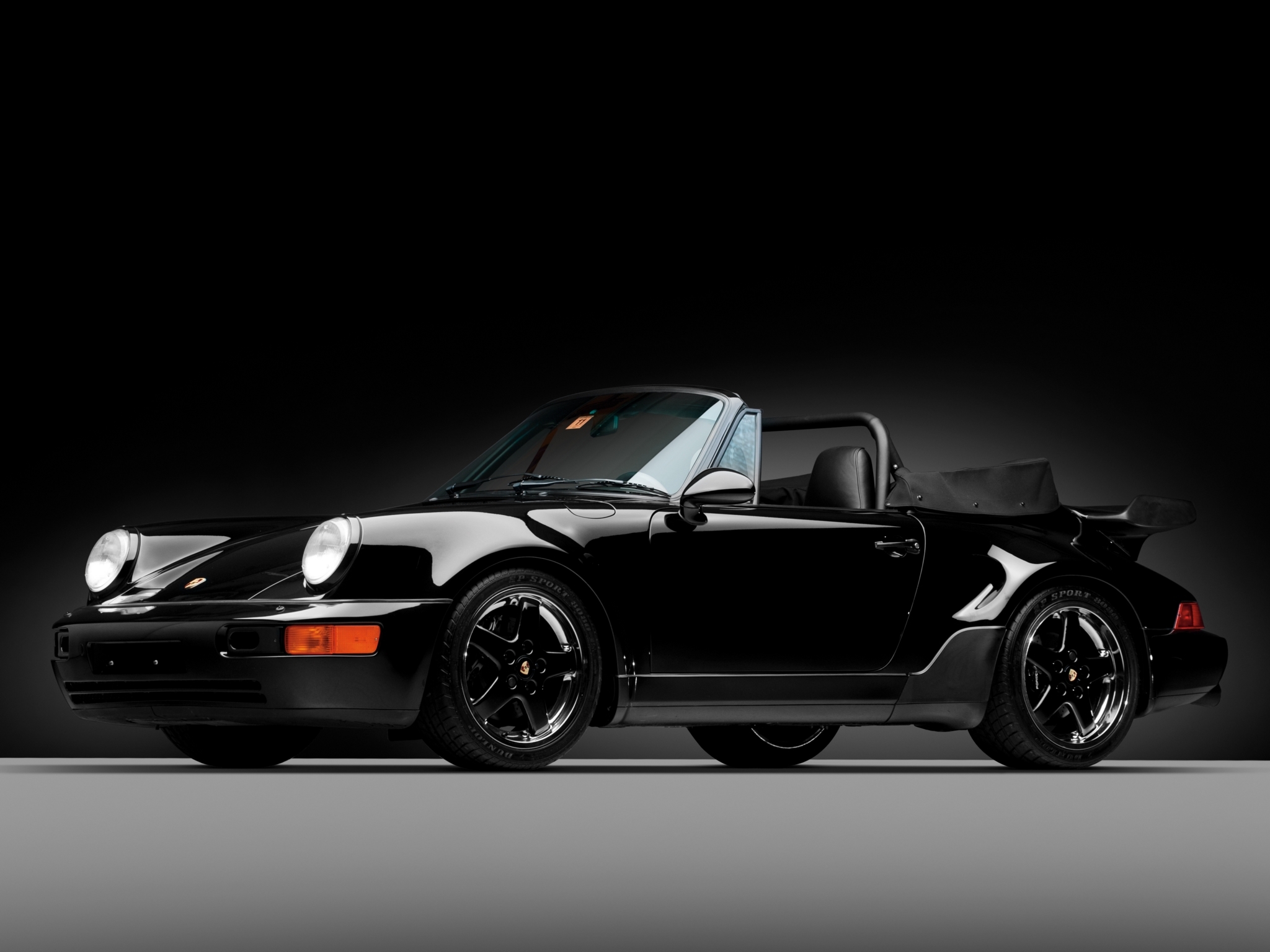 Скачать porsche 911, porsche, america roadster, 1992, черный, кабриолет обои на рабочий стол