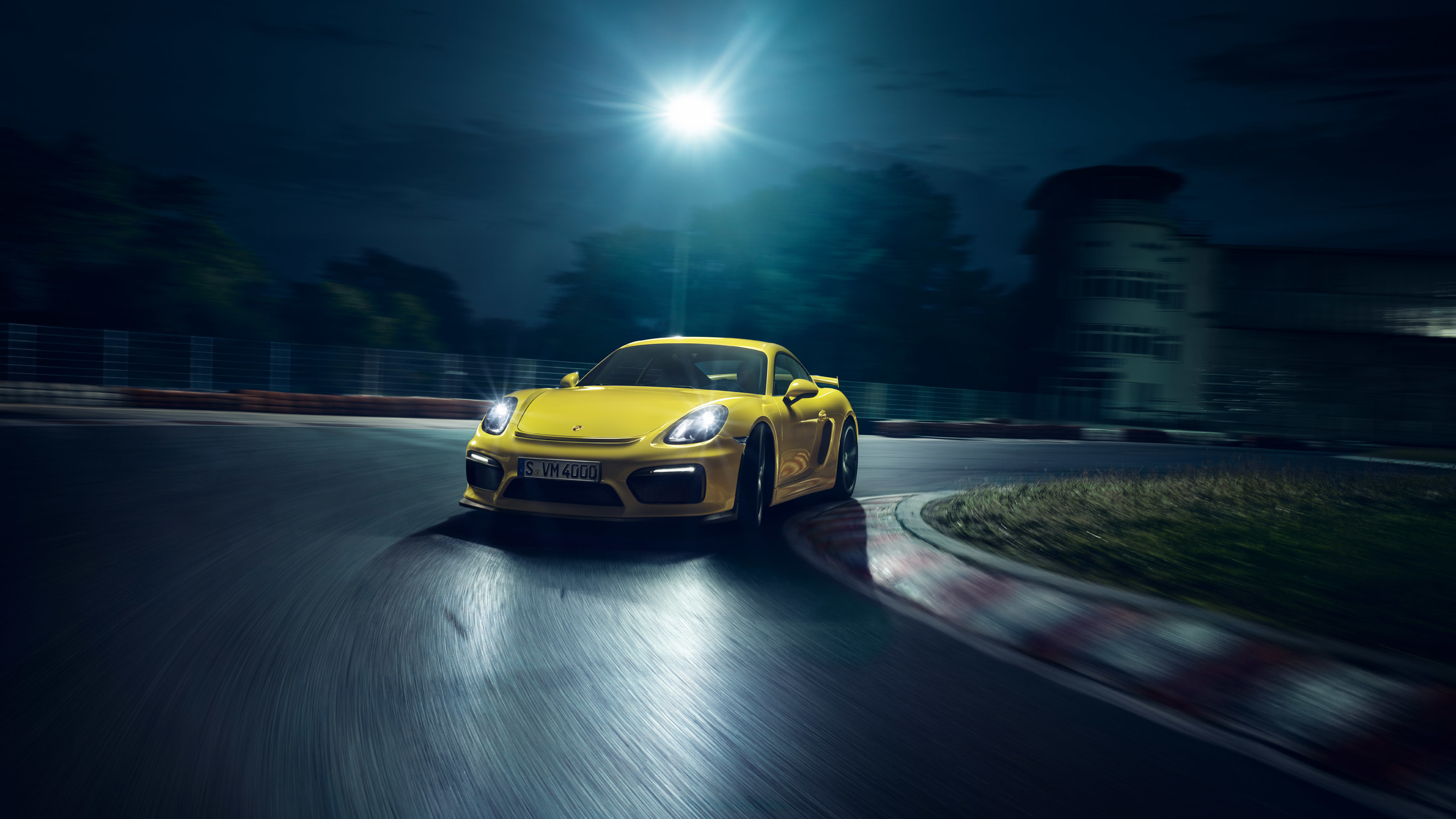 Скачать porsche, cayman, gt4, желтый, вид сбоку обои на рабочий стол