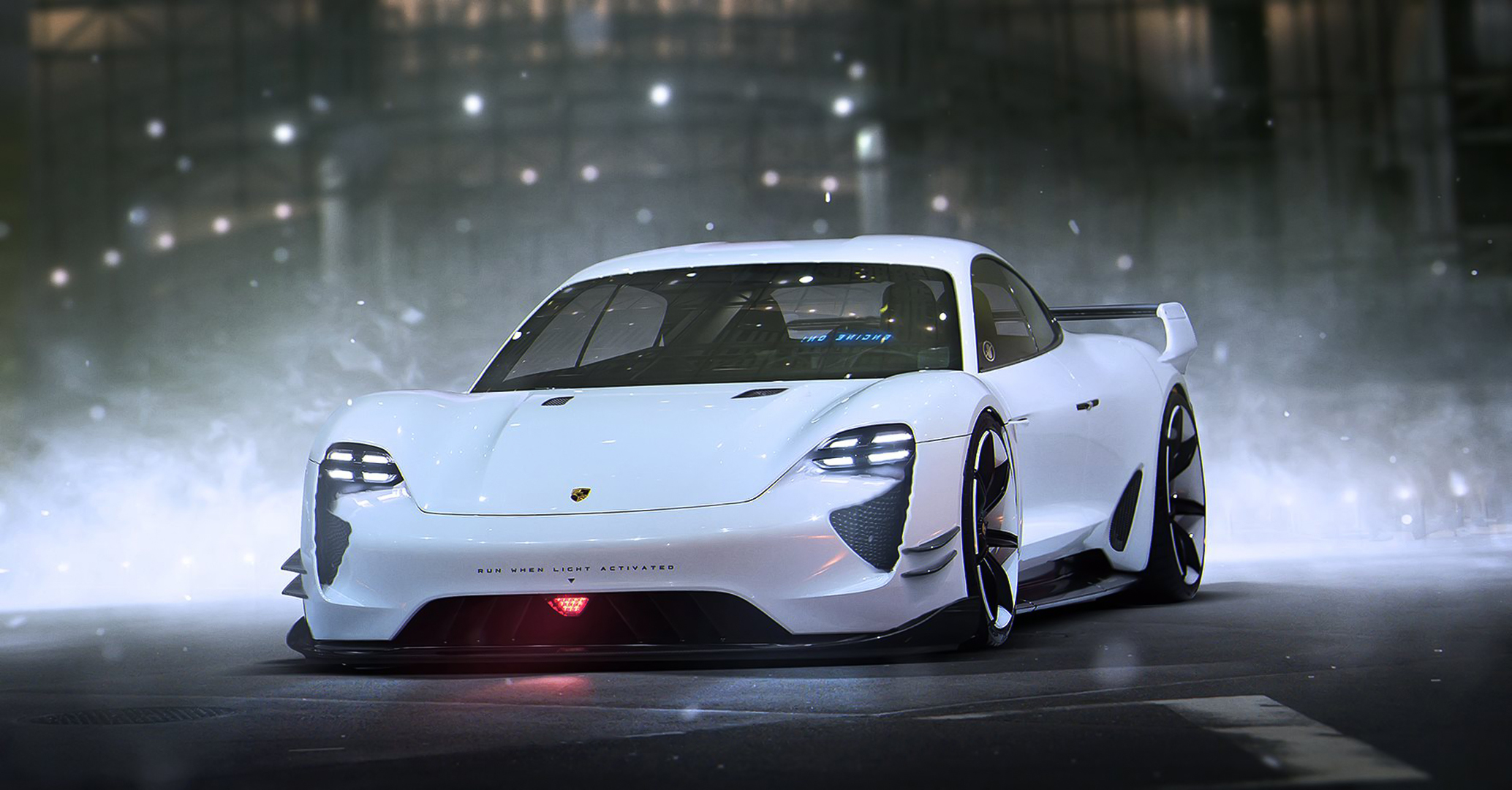 Скачать porsche, mission e, вид спереди, спорткар обои на рабочий стол