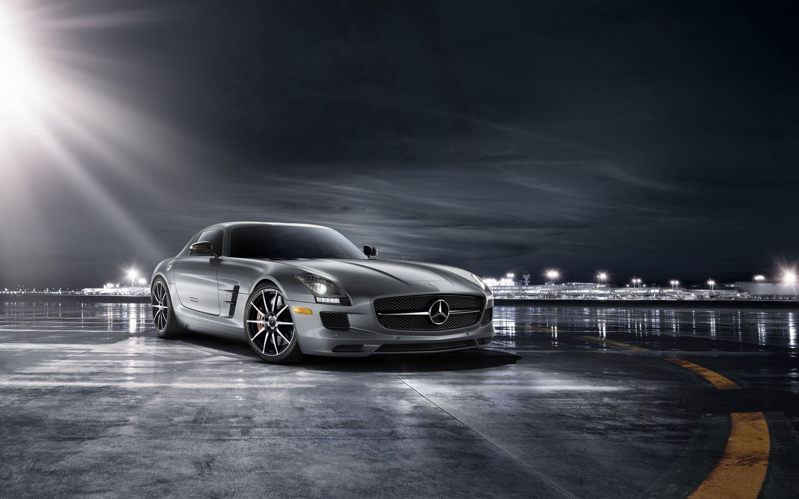 Скачать sls amg, sls amg gt, 2013, серый, ночь обои на рабочий стол