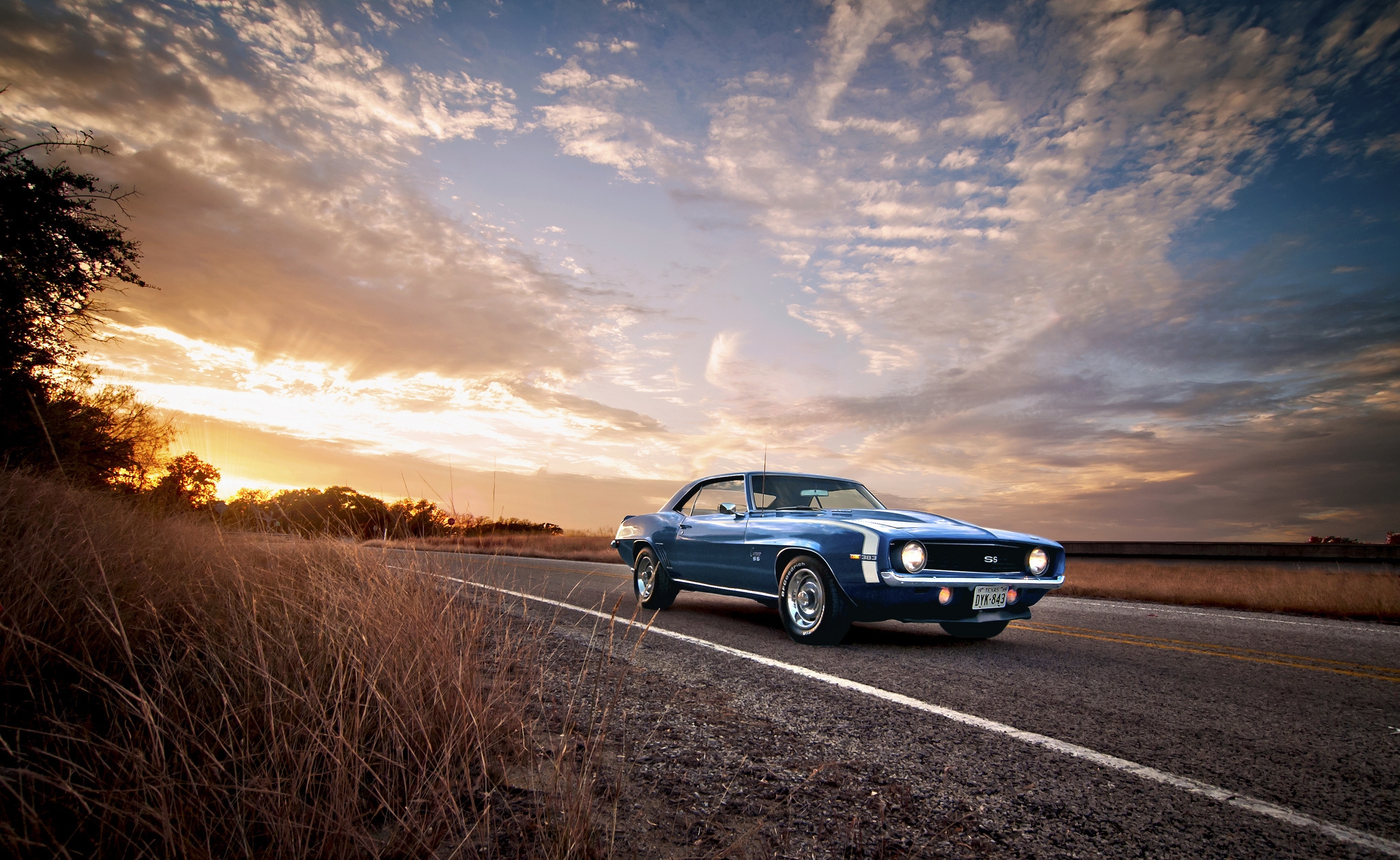 Скачать ss, classic, american, camaro, chevrolet, 1969, синий обои на рабочий стол