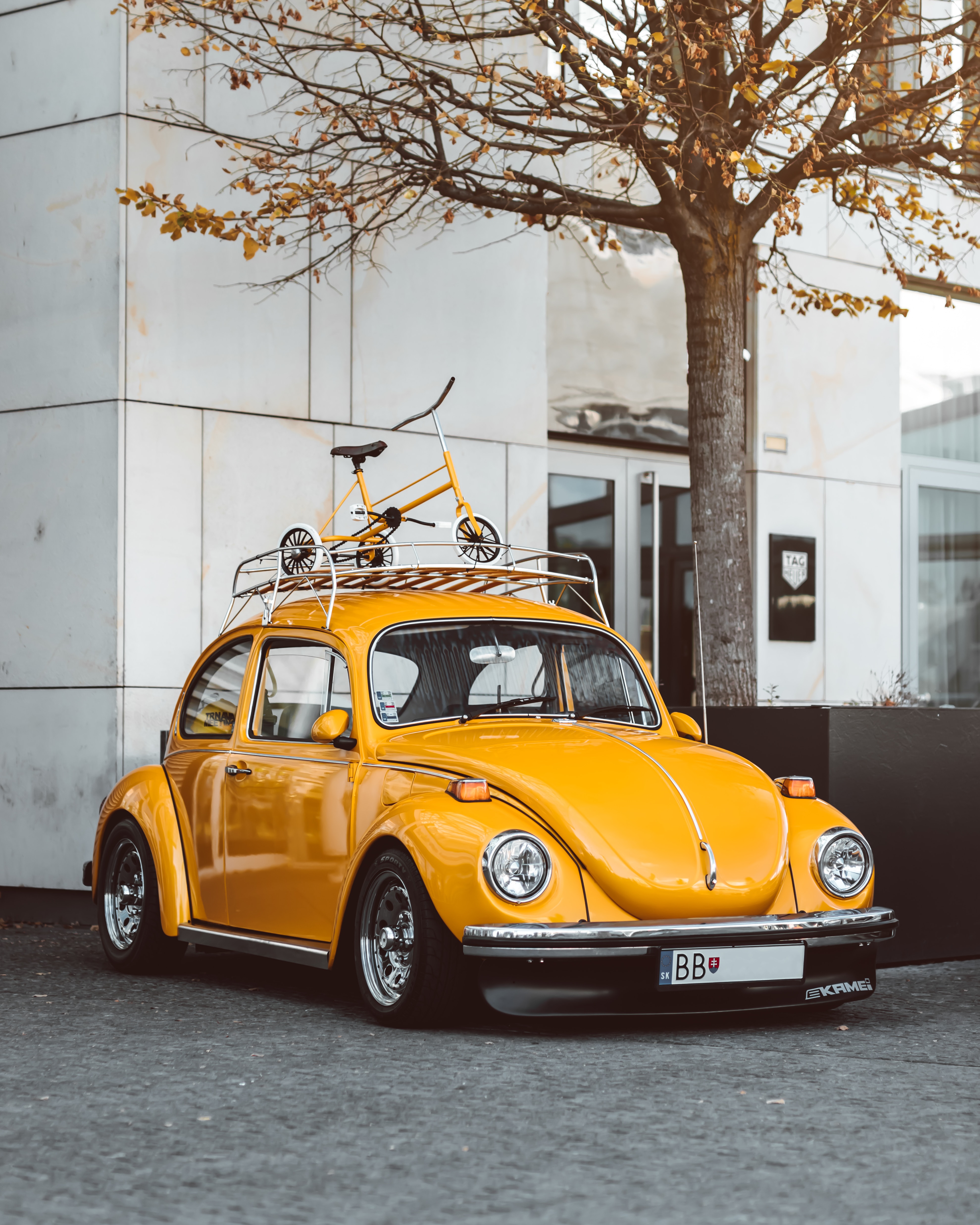 Скачать volkswagen beetle, volkswagen, автомобиль, желтый, ретро обои для телефона