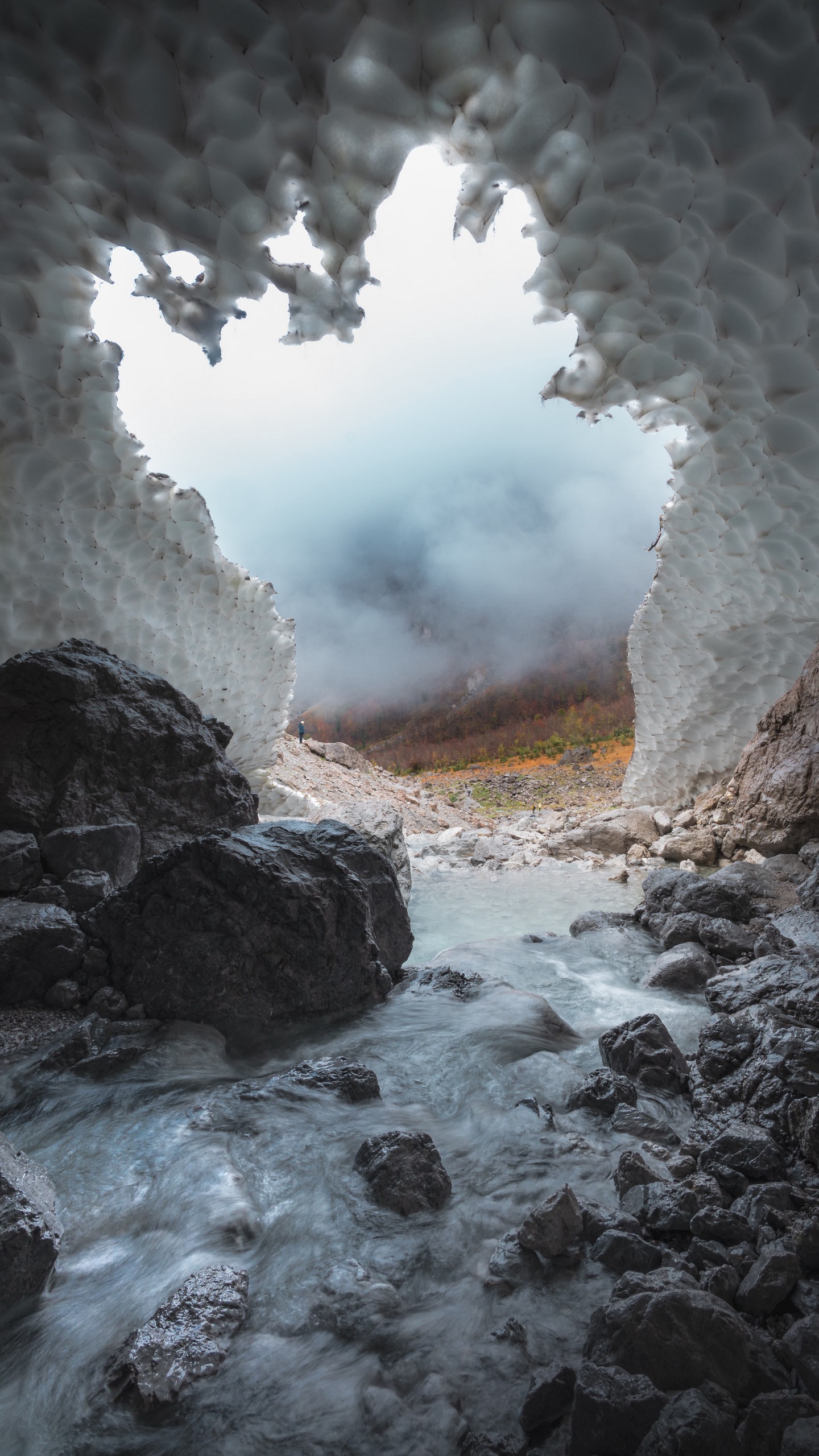 Скачать пещера, камни, лед, замерзший, вода, природа обои для телефона